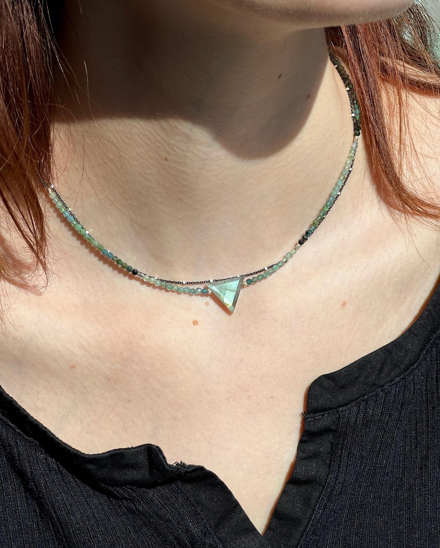 Labradorite Indicolite Tourmaline Multi Strand Necklace