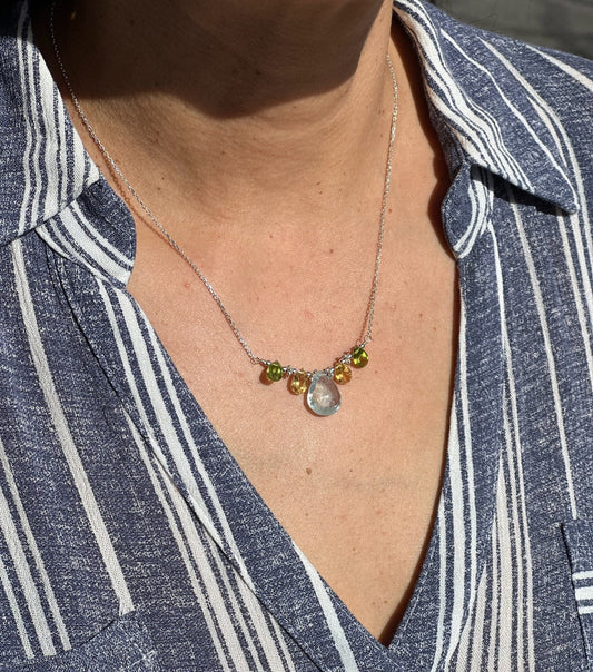 Aquamarine Citrine Peridot Silver Necklace