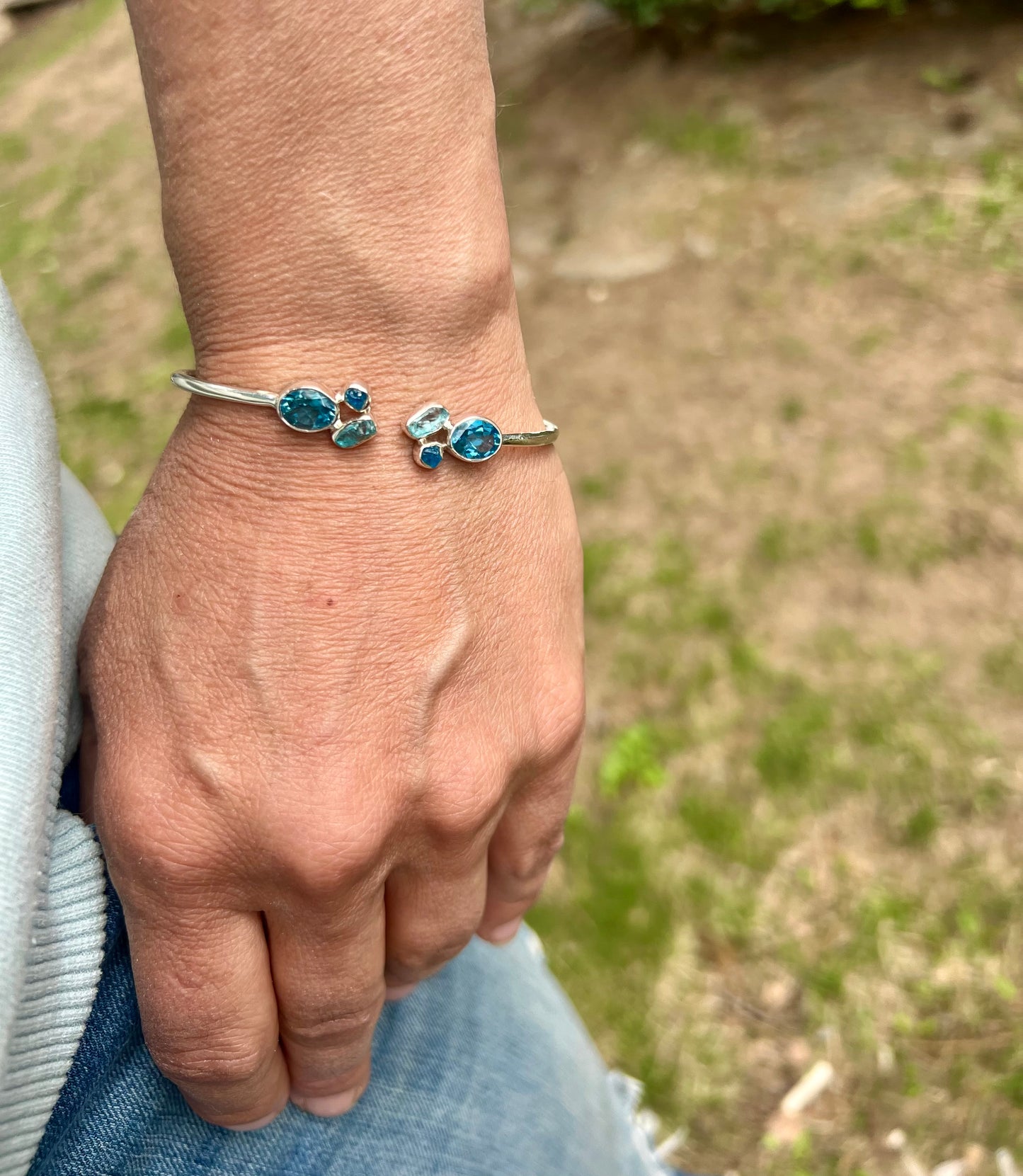 Blue Topaz Apatite Silver Flex Bracelet