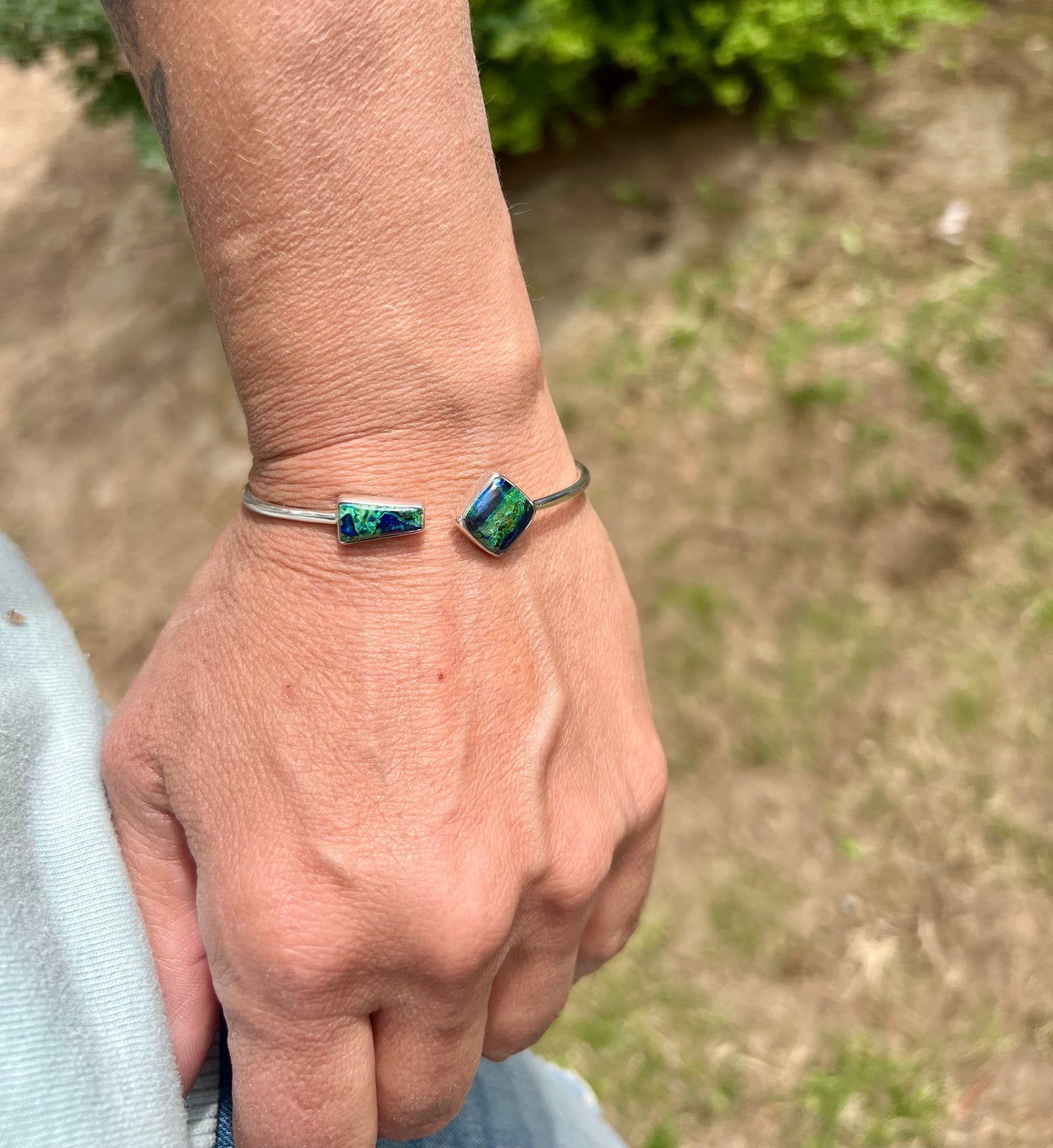 Azurite Malachite Silver Flex Bracelet