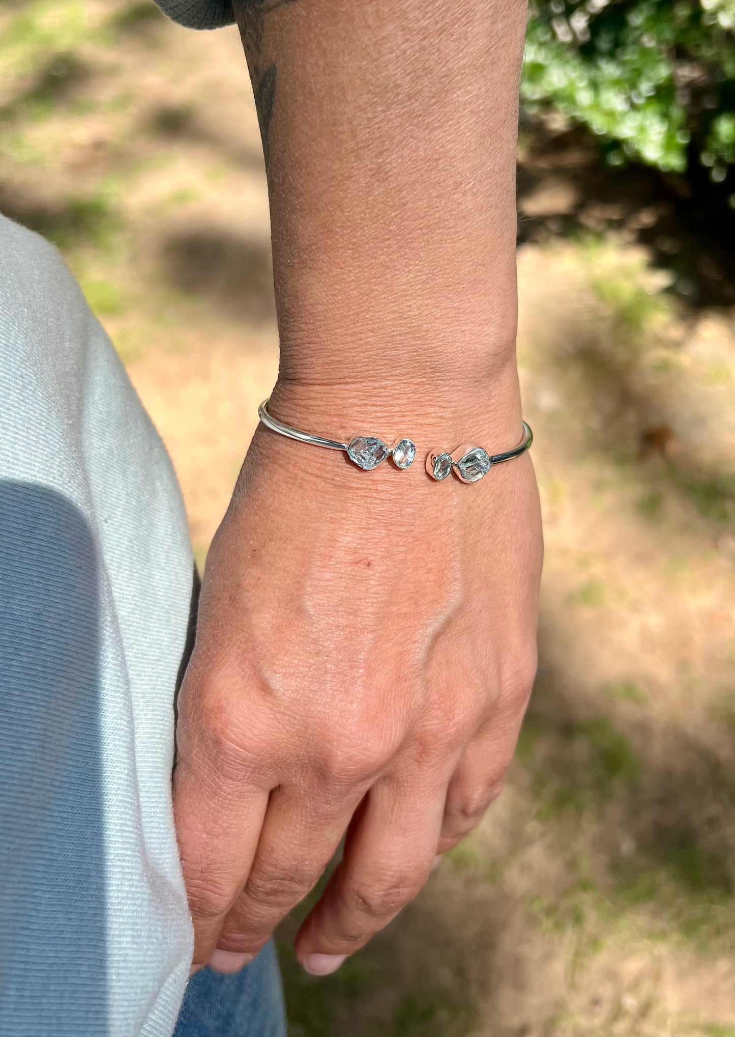 Aquamarine Silver Flex Bracelet