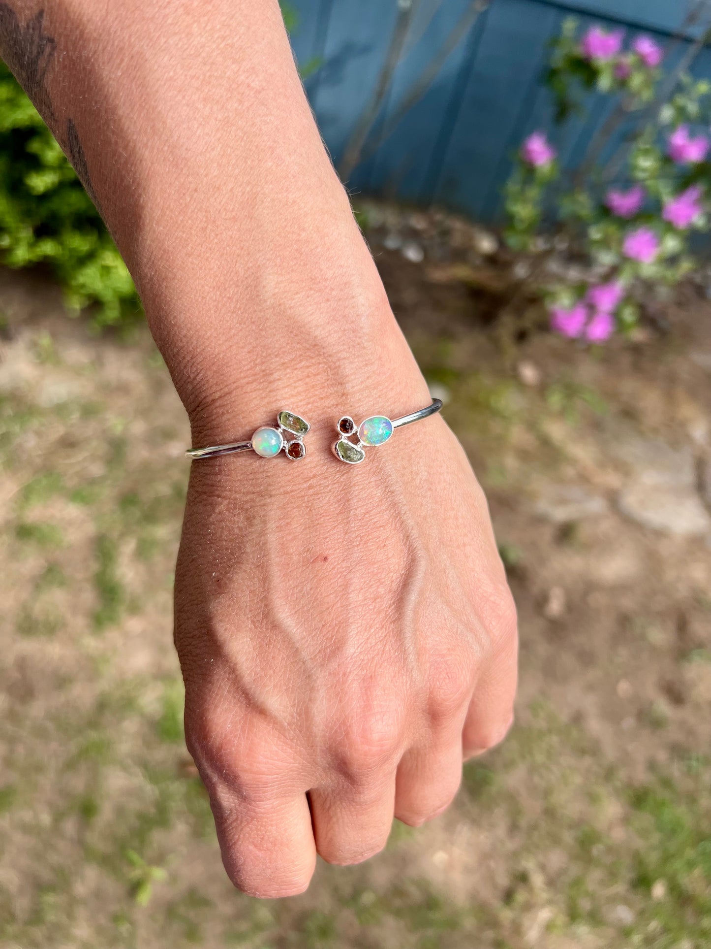 Opal Peridot Citrine Silver Flex Bracelet
