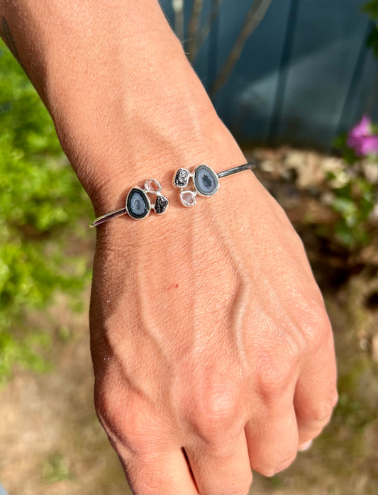 Geode Herkimer Diamond Silver Cuff Bracelet