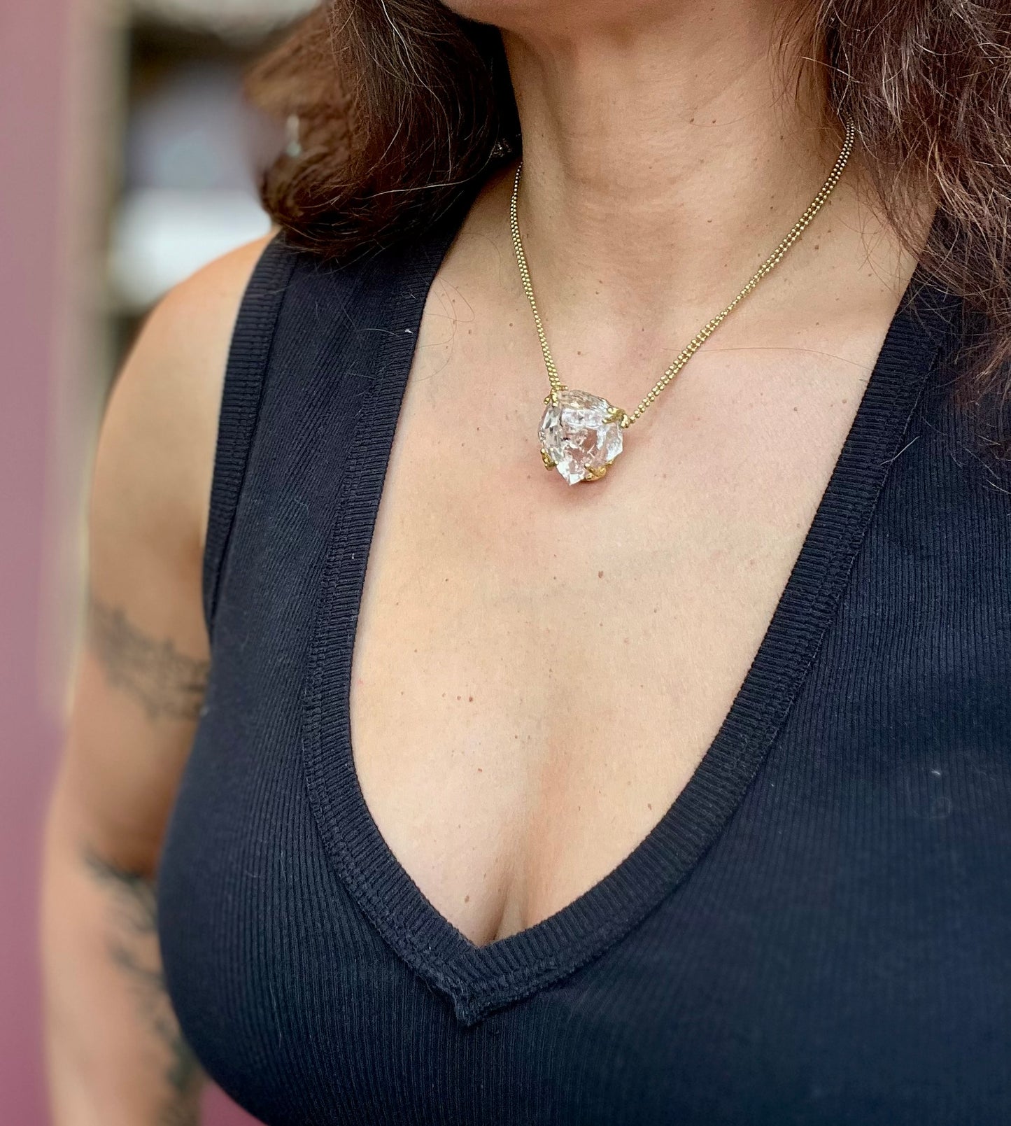 Herkimer Diamond Chunky Brass Choker