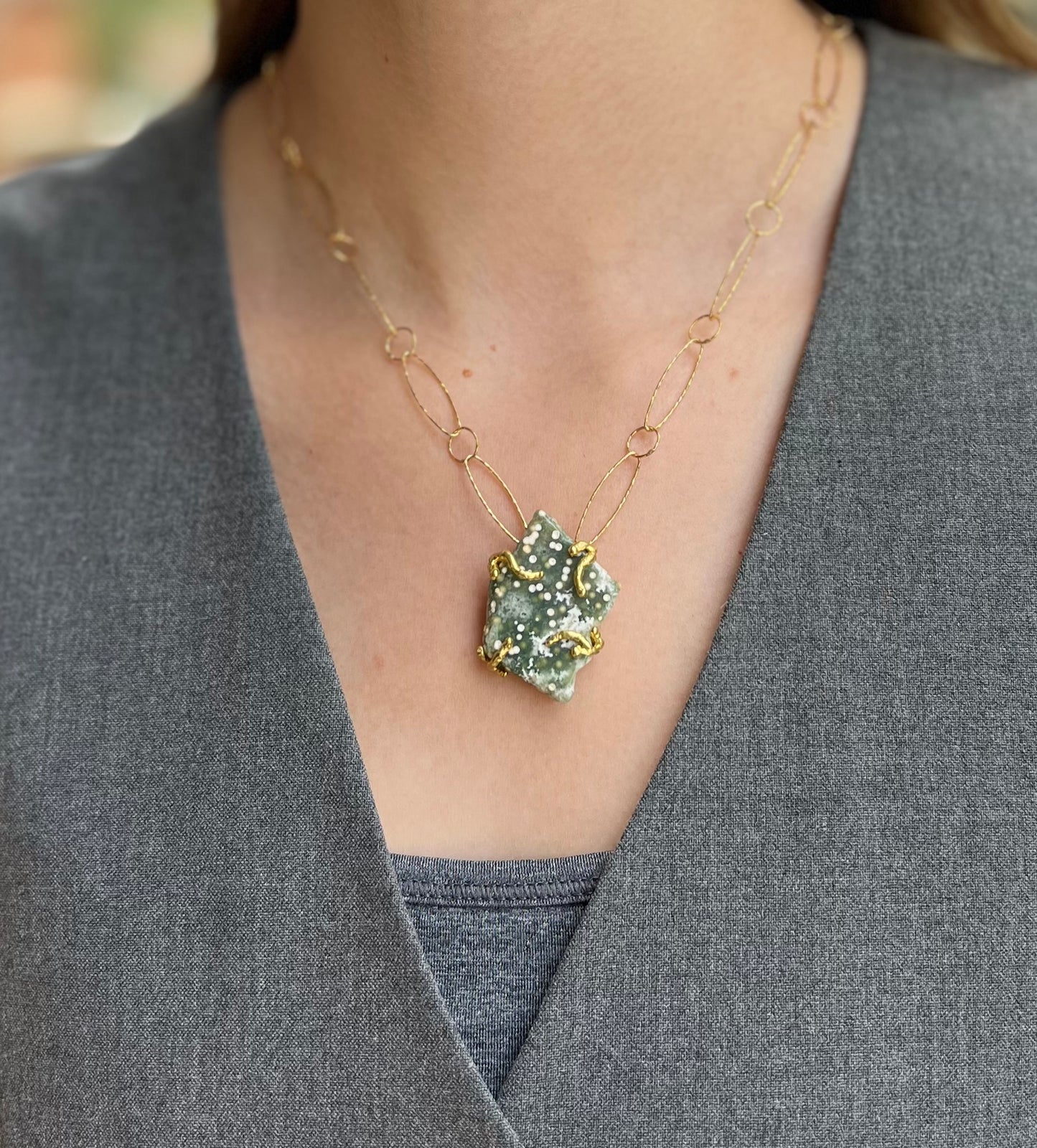 Ocean Jasper Gold Link Chain Necklace