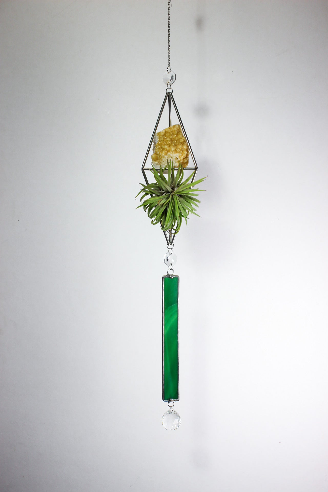 Citrine Stained Glass Sun Catcher Ornament with Airplant