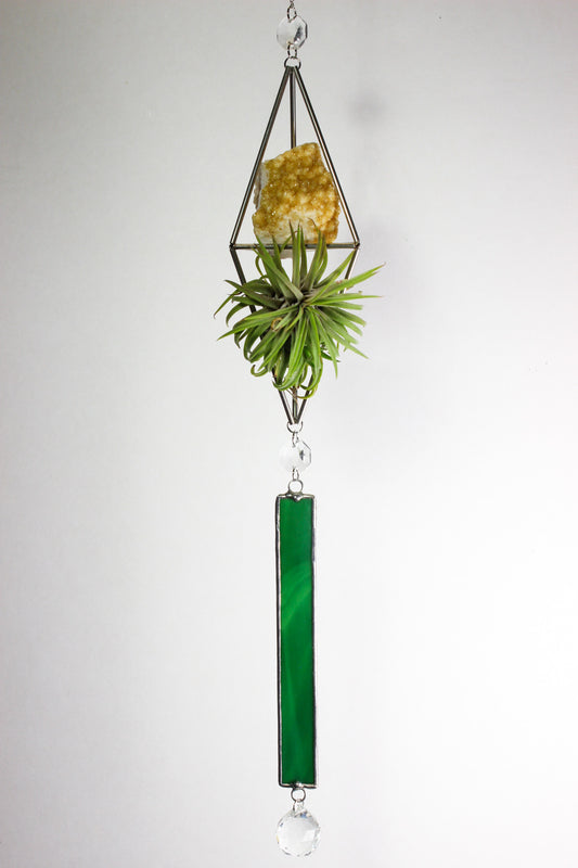 Citrine Stained Glass Sun Catcher Ornament with Airplant