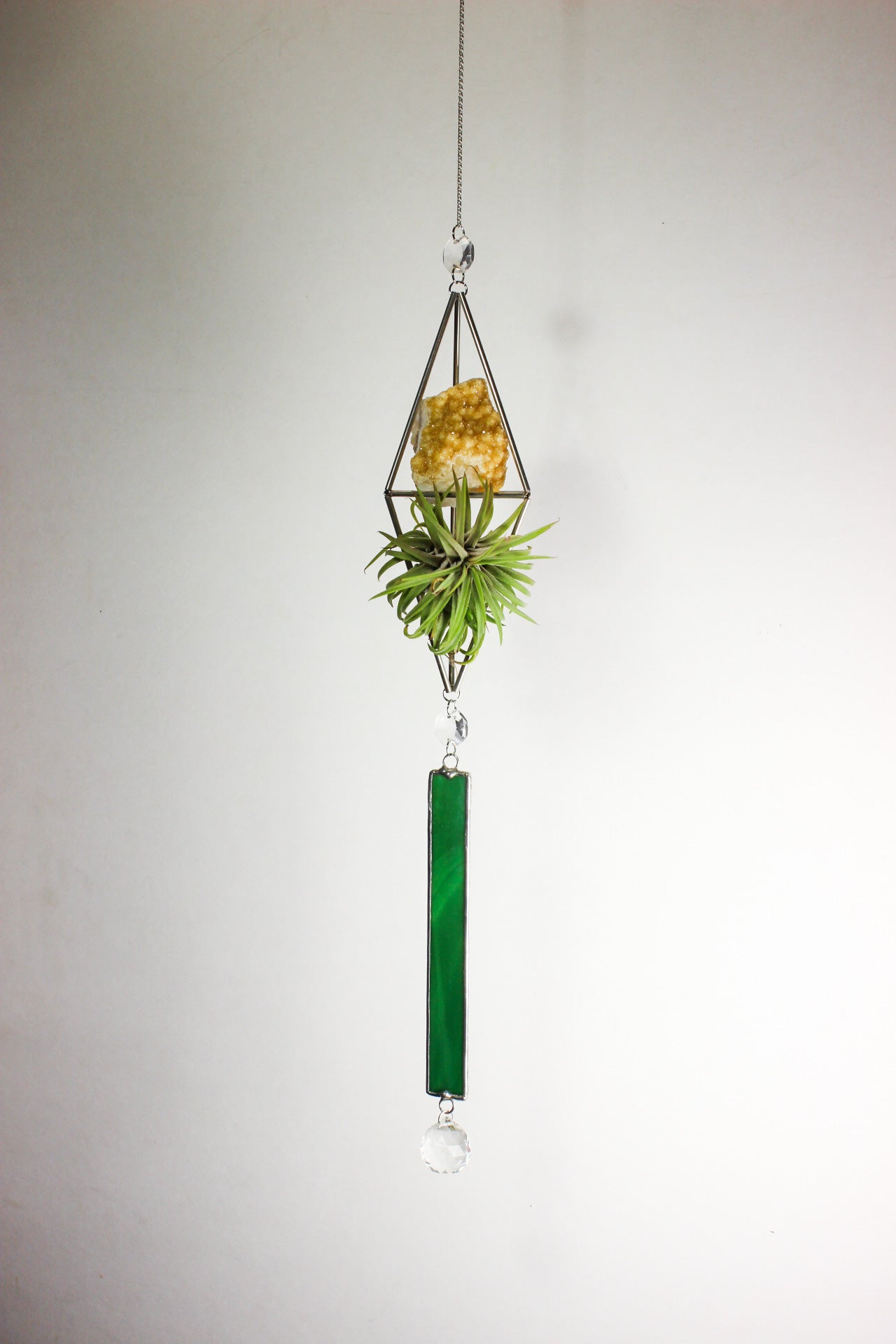 Citrine Stained Glass Sun Catcher Ornament with Airplant