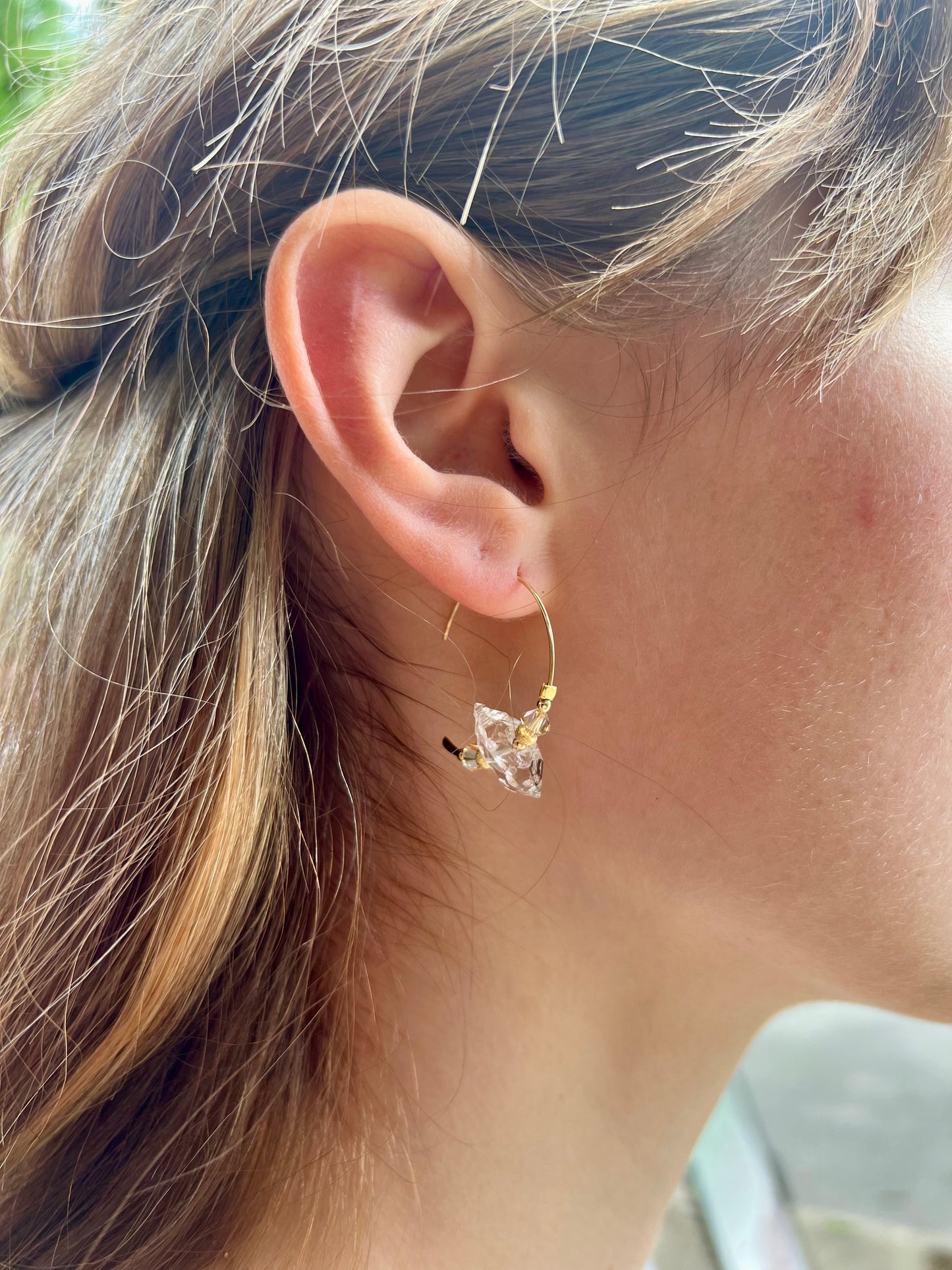 Herkimer Diamond Gold Hoops