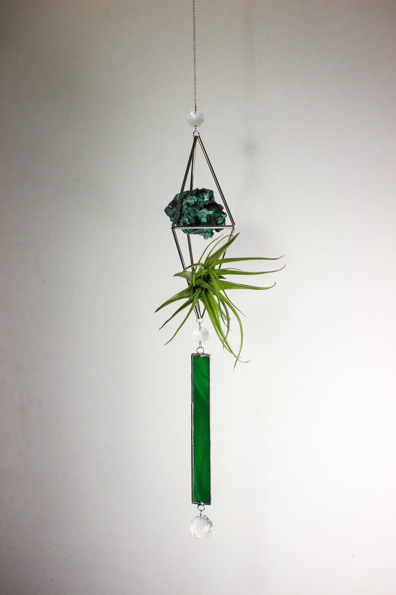 Malachite Stained Glass Sun Catcher with Air Plant