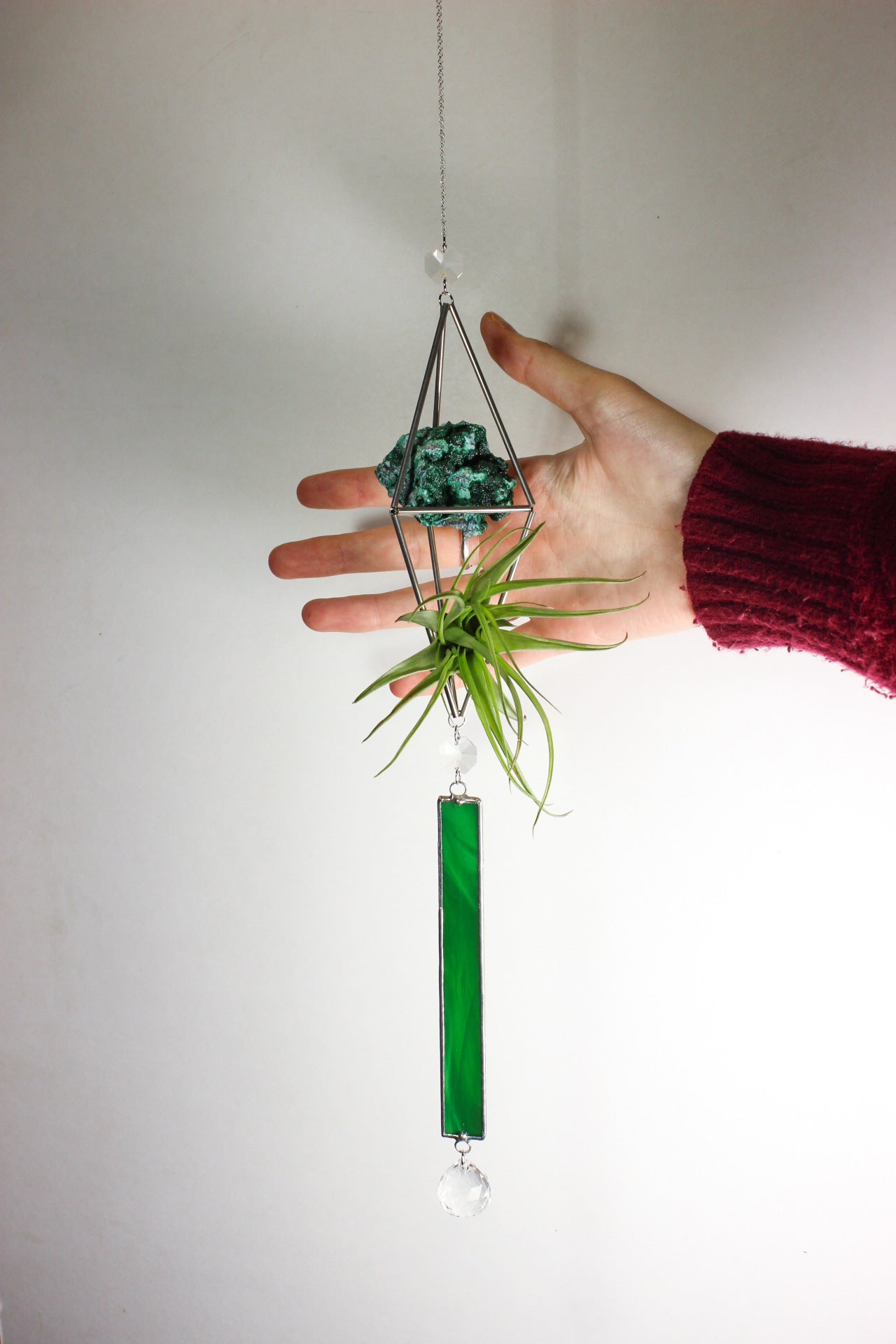 Malachite Stained Glass Sun Catcher with Air Plant