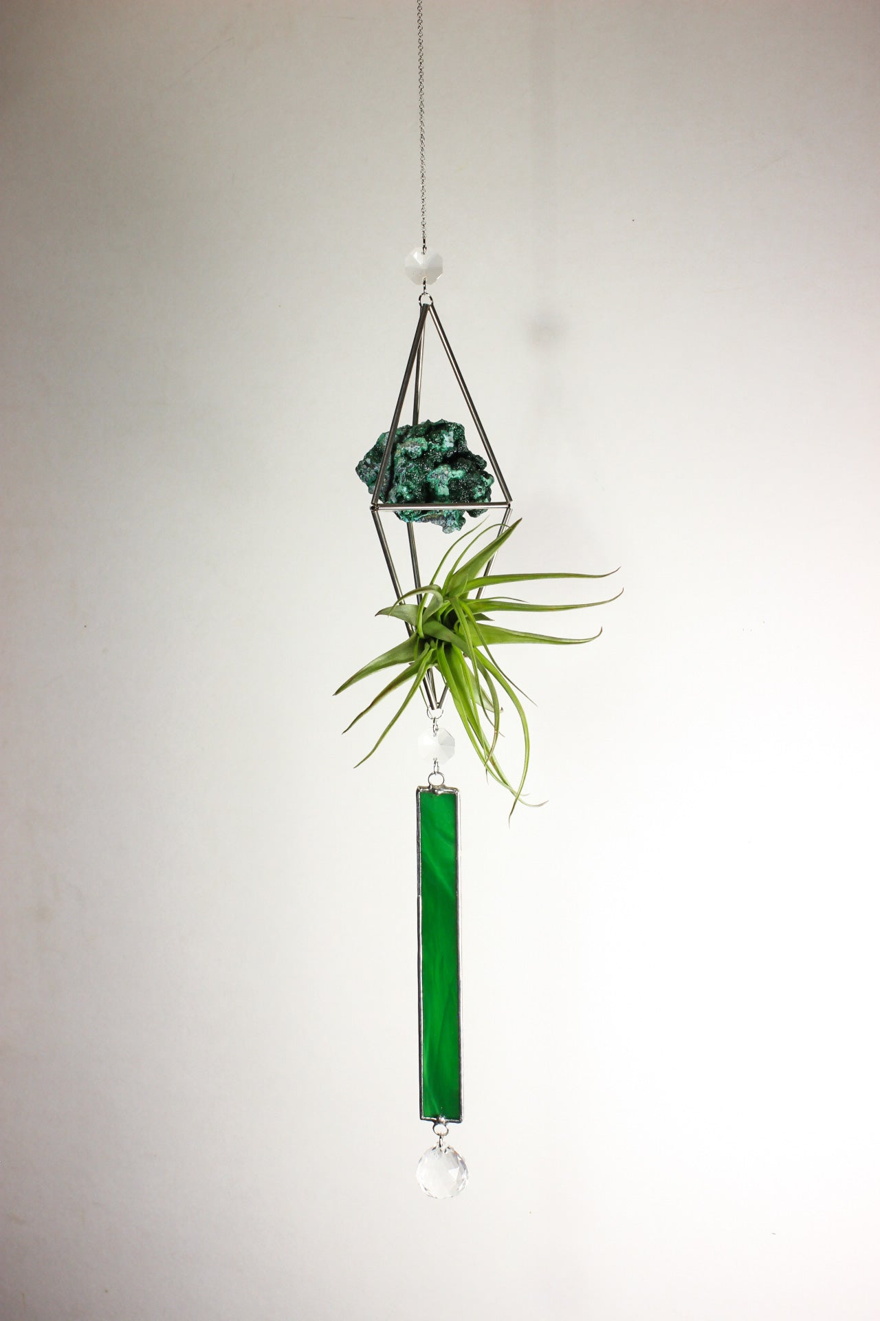Malachite Stained Glass Sun Catcher with Air Plant