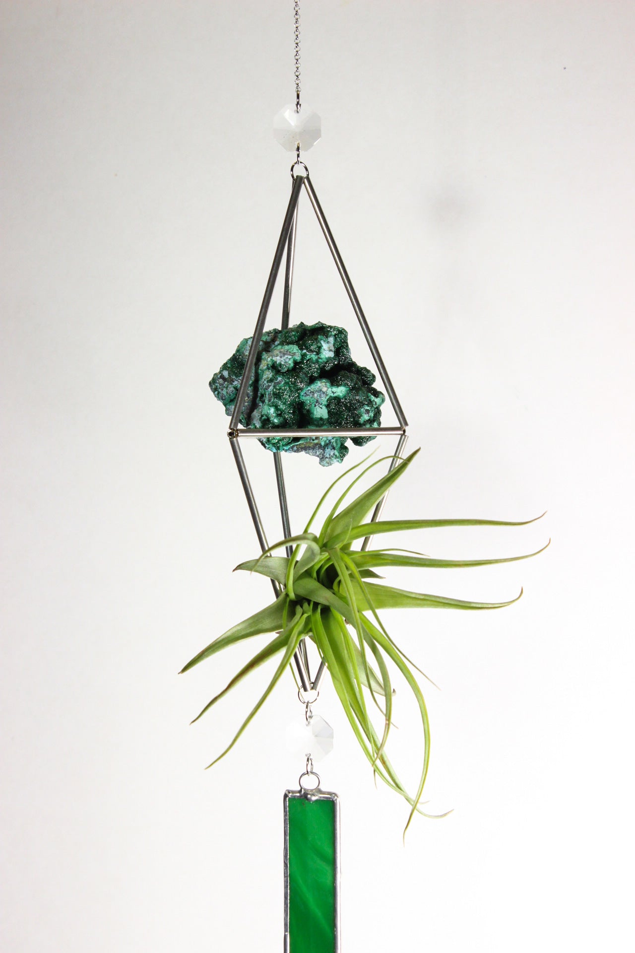 Malachite Stained Glass Sun Catcher with Air Plant
