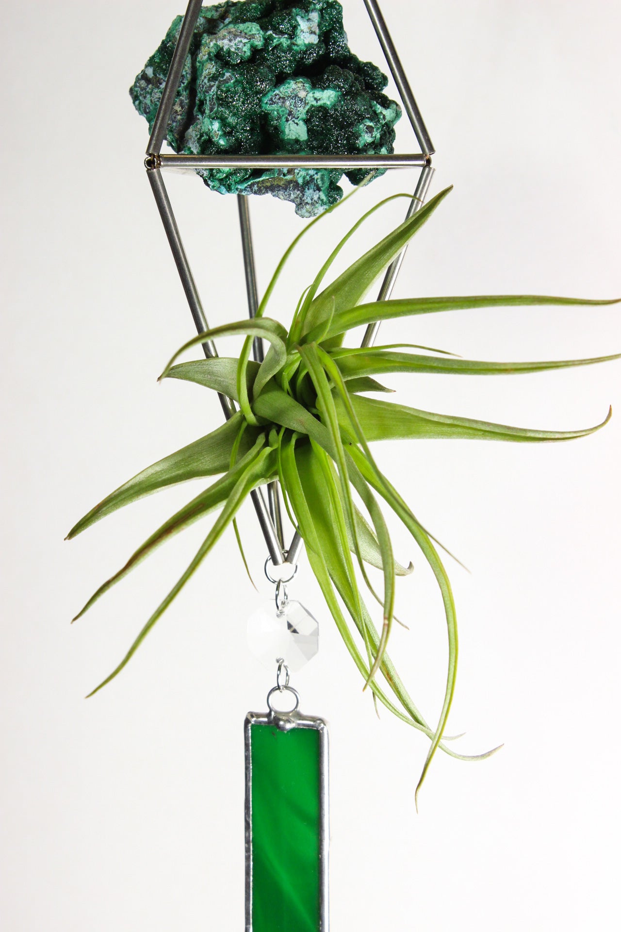 Malachite Stained Glass Sun Catcher with Air Plant