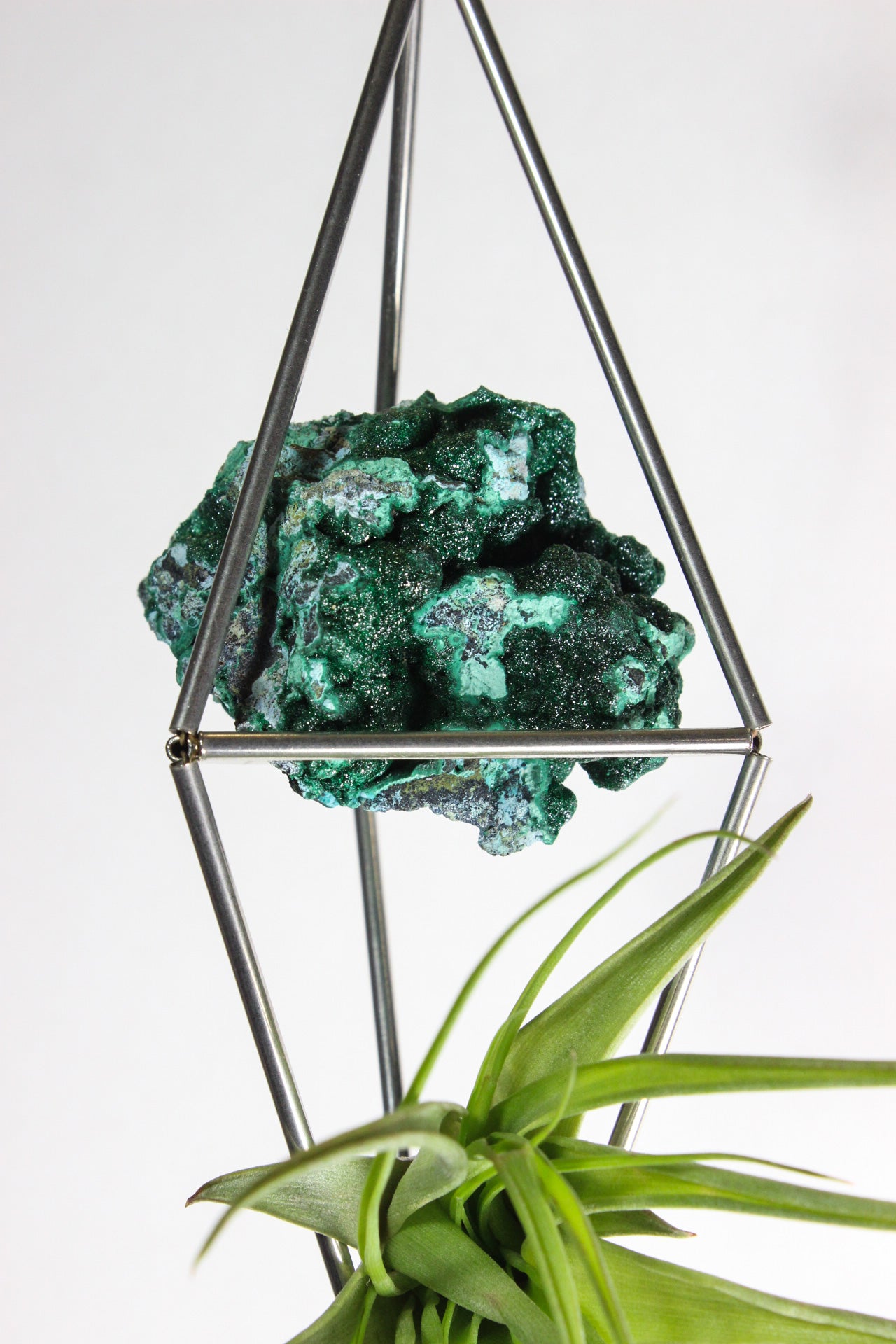 Malachite Stained Glass Sun Catcher with Air Plant