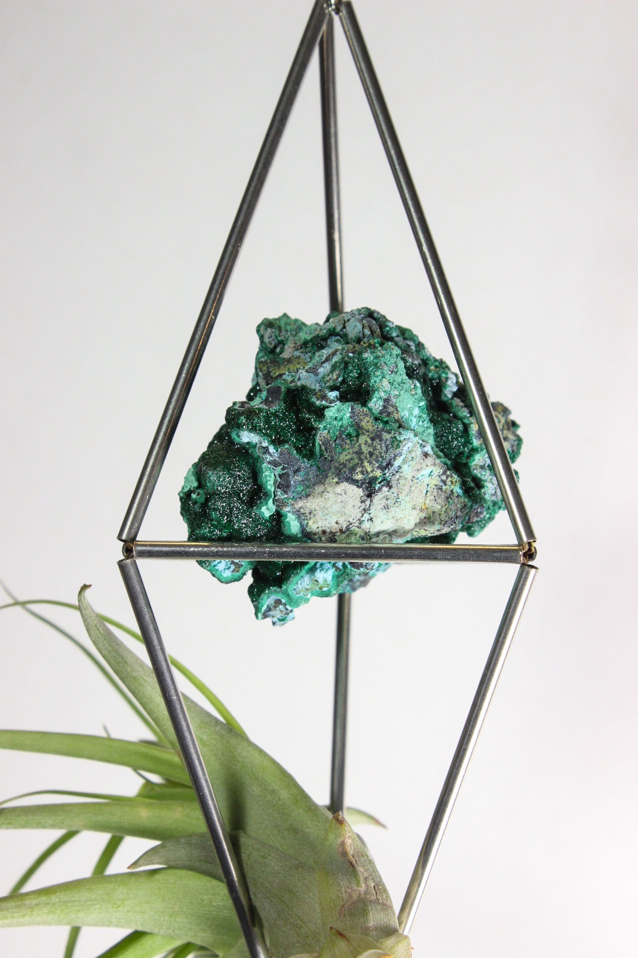 Malachite Stained Glass Sun Catcher with Air Plant