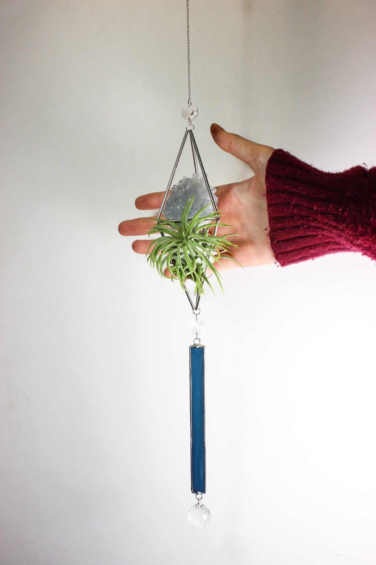 Celestite Crystal Stained Glass Sun Catcher with Air Plant