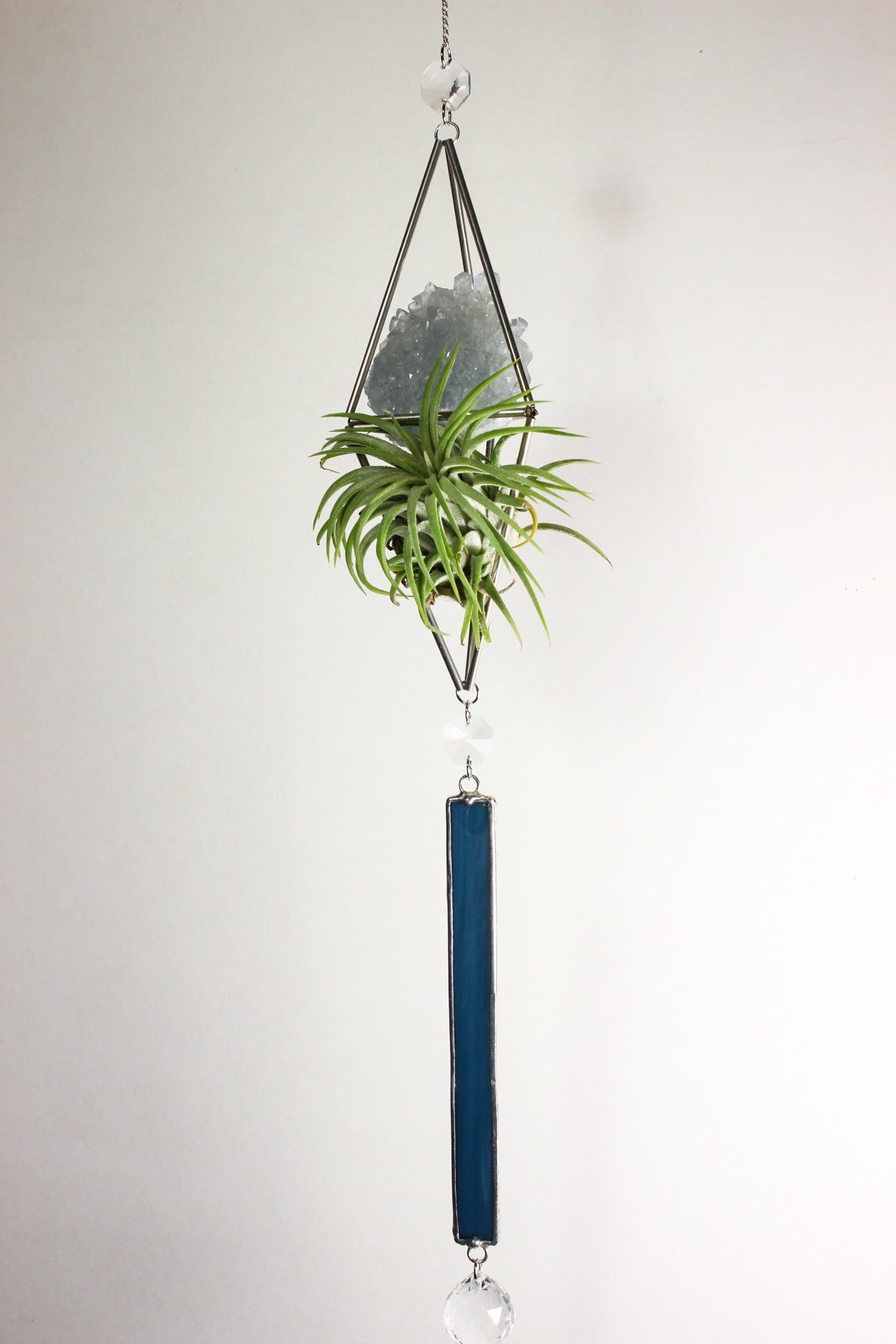Celestite Crystal Stained Glass Sun Catcher with Air Plant