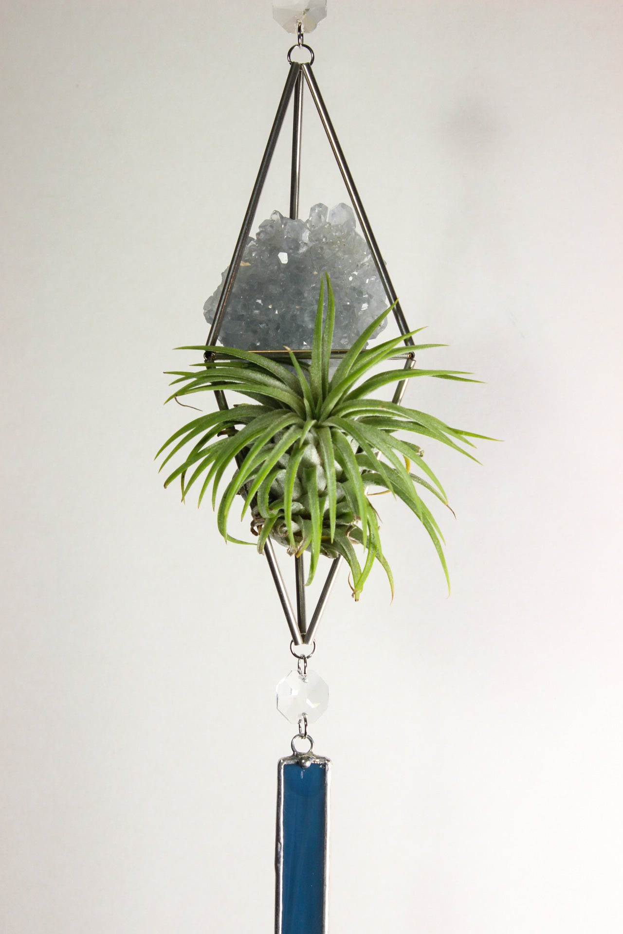 Celestite Crystal Stained Glass Sun Catcher with Air Plant