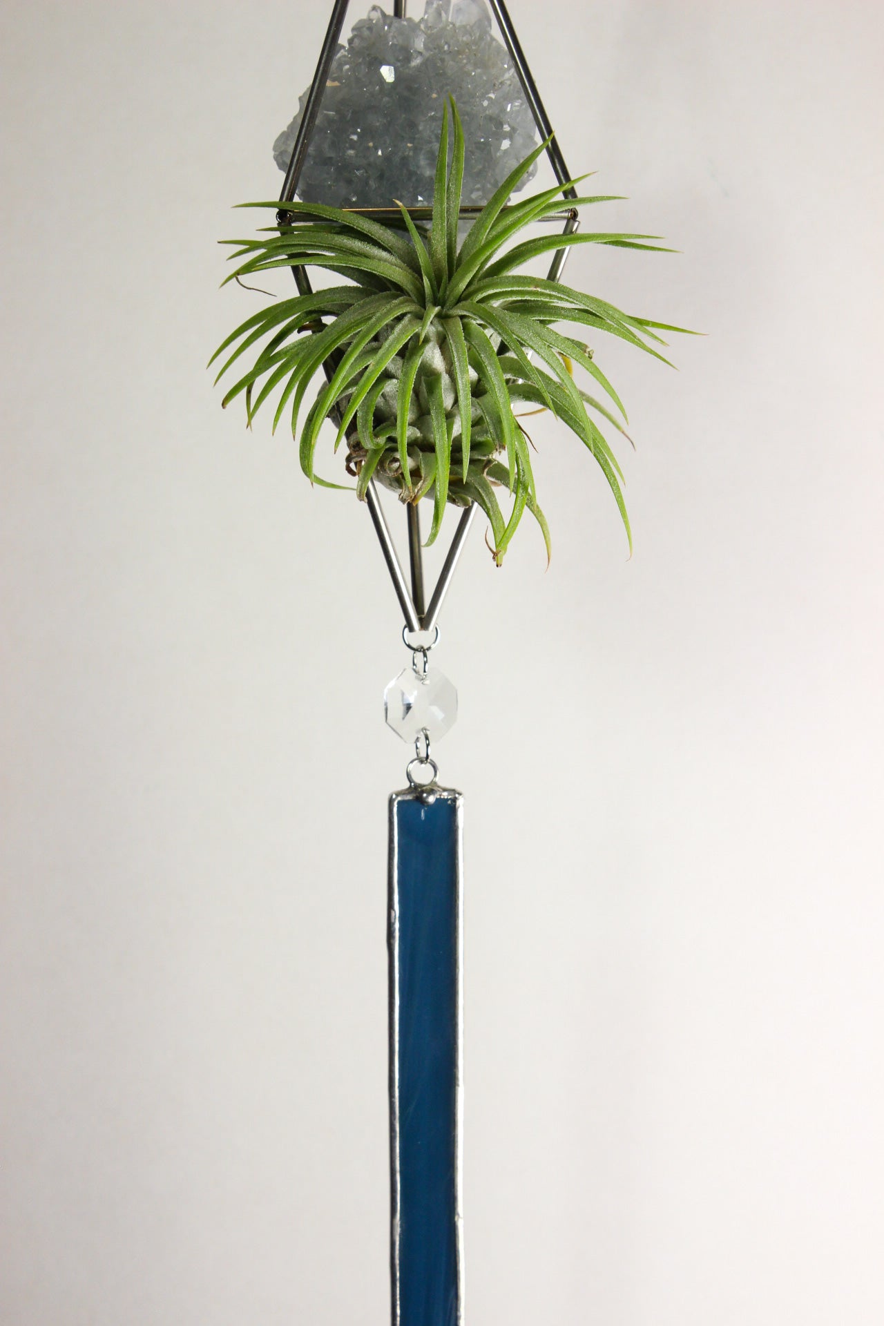 Celestite Crystal Stained Glass Sun Catcher with Air Plant