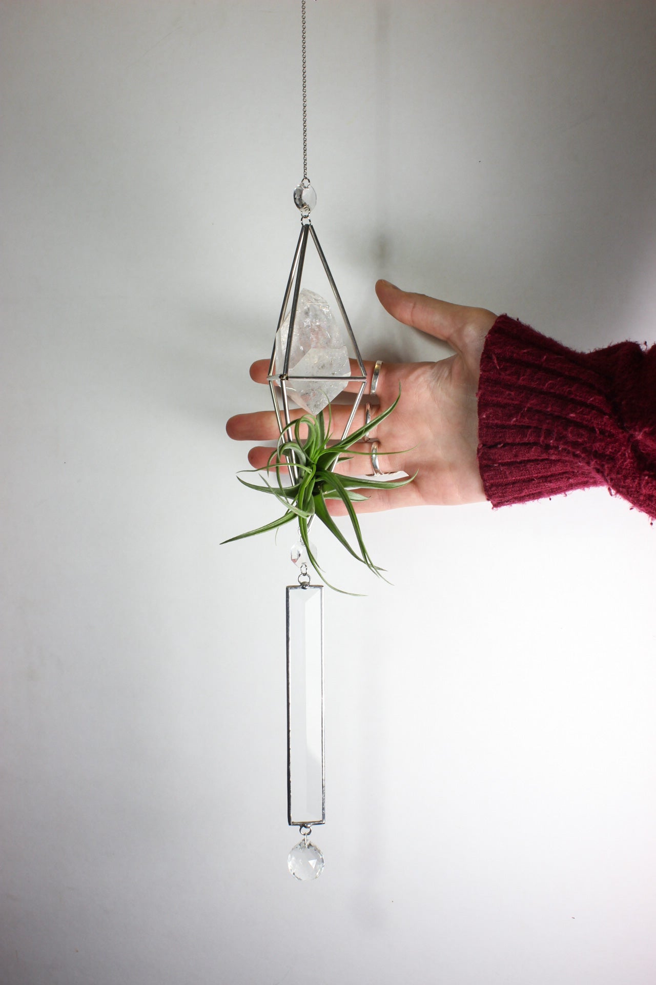 Quartz Bevel Glass Sun Catcher with Air Plant