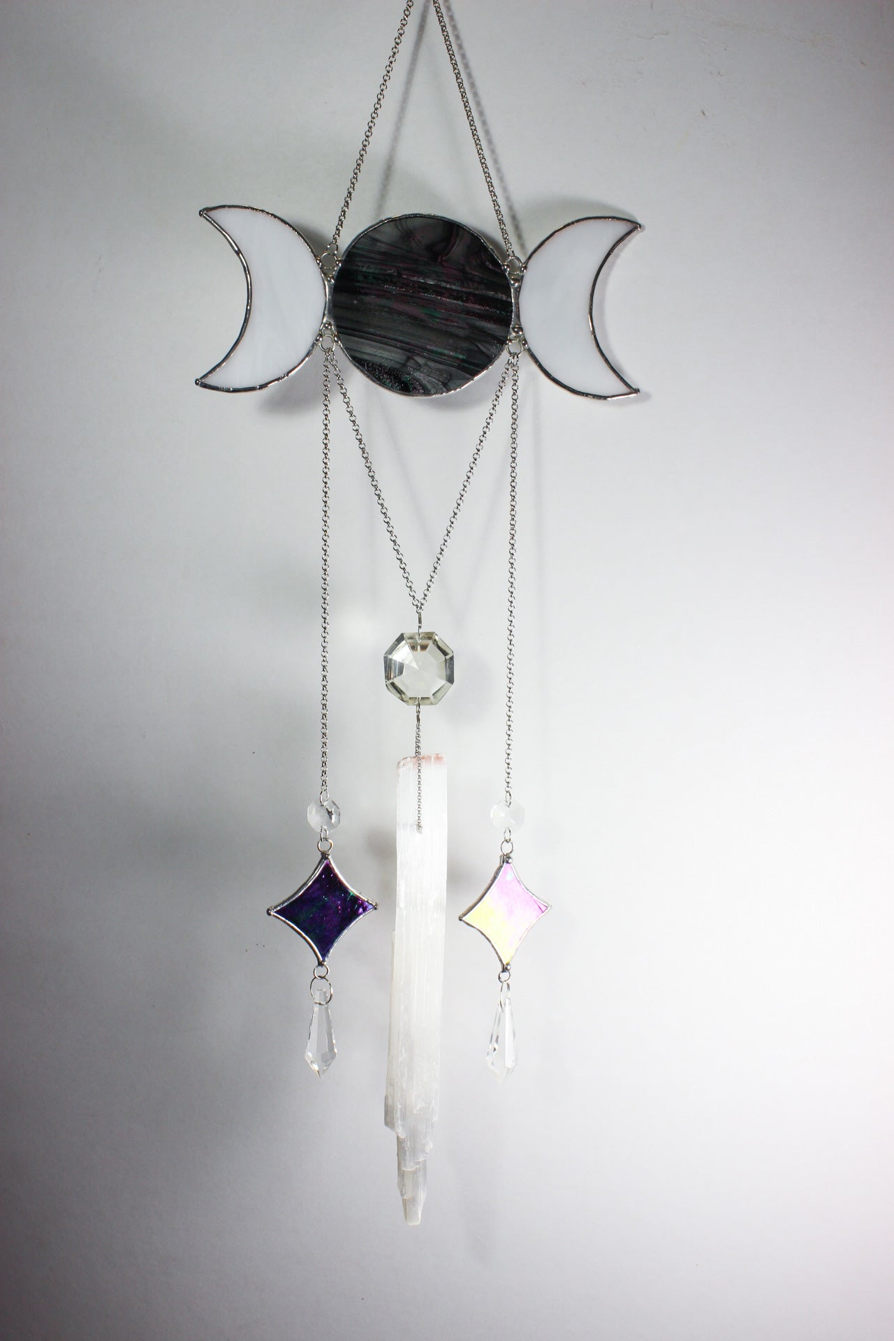 Iridescent Moon Goddess Selenite Sun Catcher Chandelier