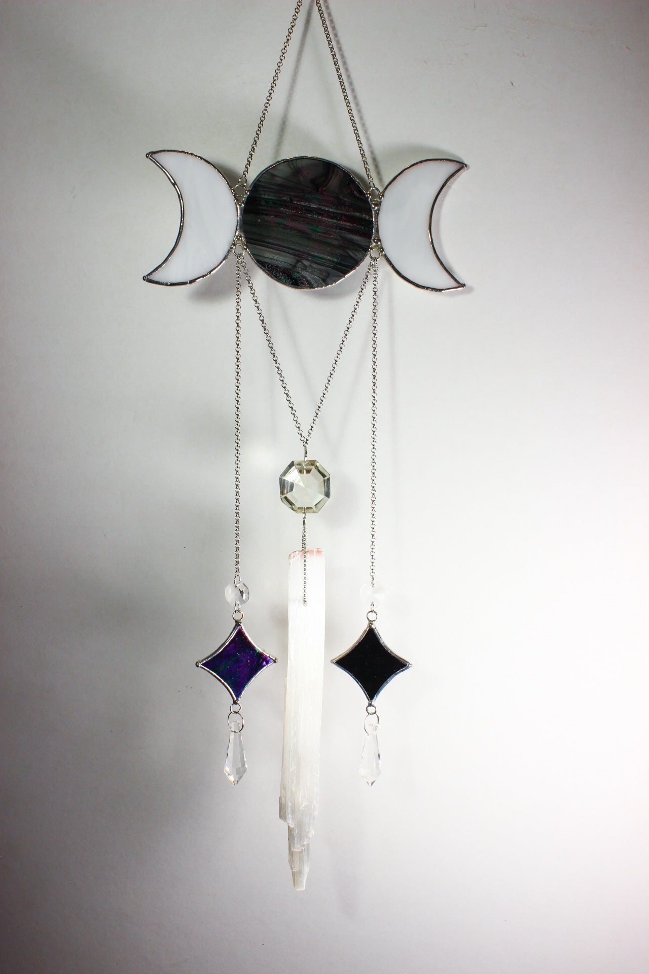 Iridescent Moon Goddess Selenite Sun Catcher Chandelier