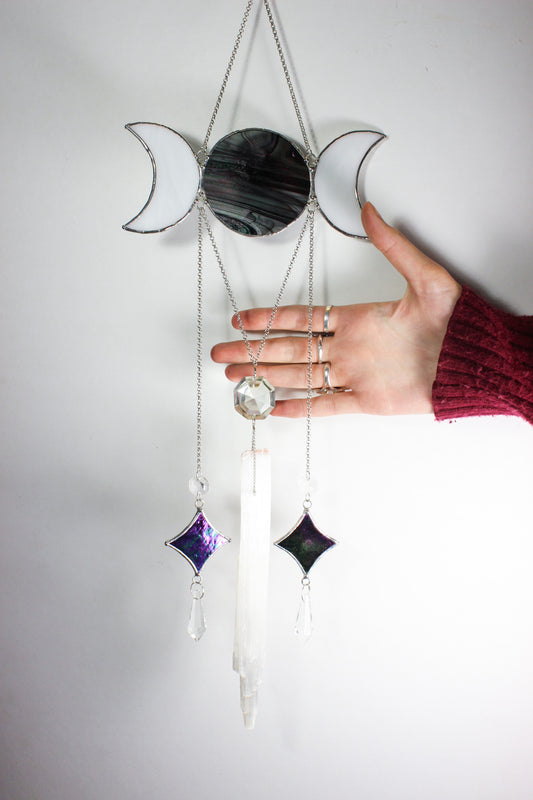 Iridescent Moon Goddess Selenite Sun Catcher Chandelier