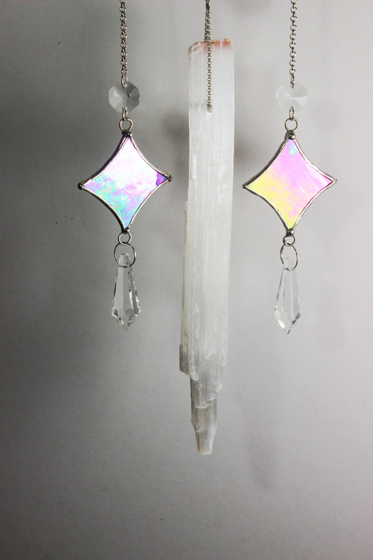 Iridescent Moon Goddess Selenite Sun Catcher Chandelier
