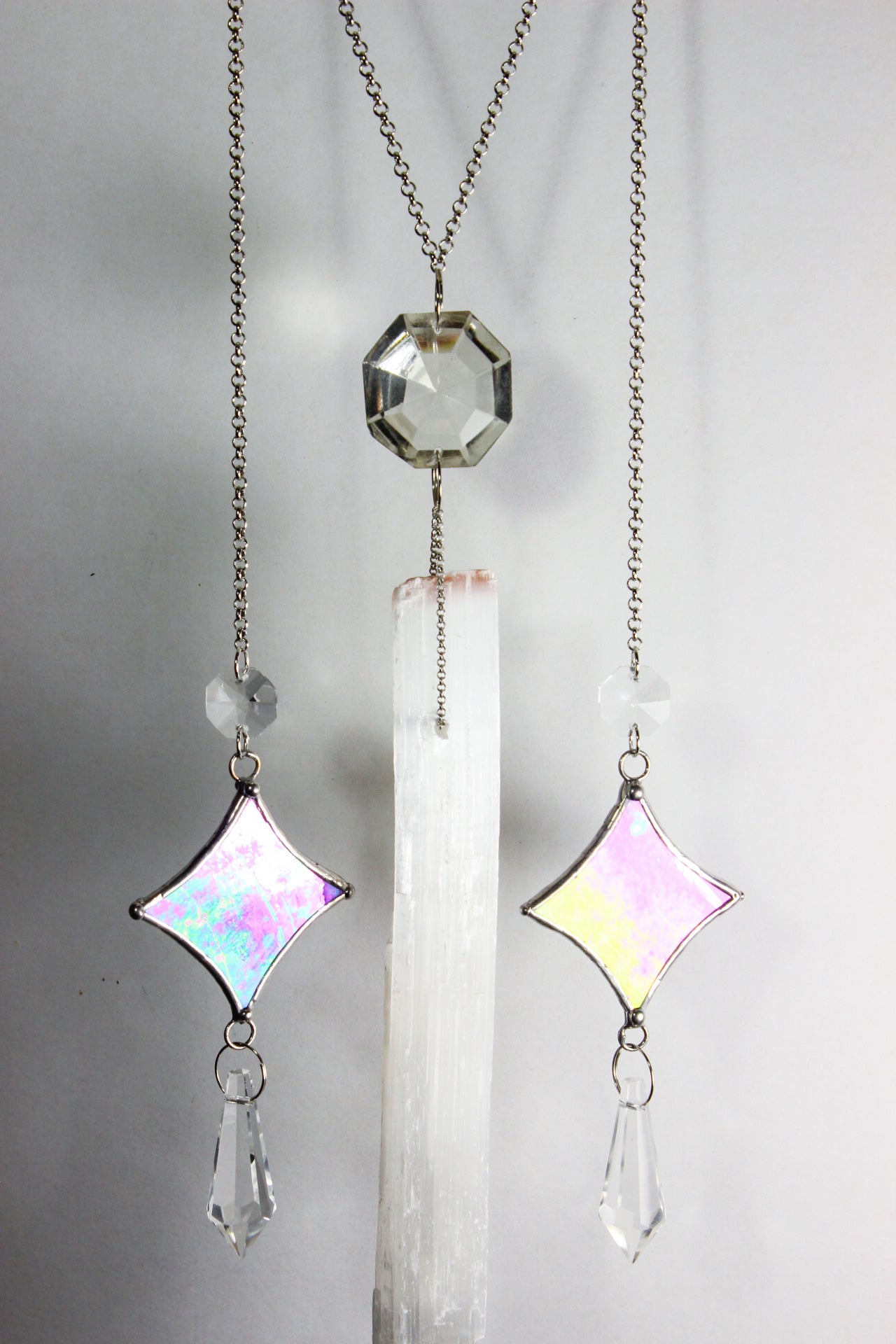 Iridescent Moon Goddess Selenite Sun Catcher Chandelier