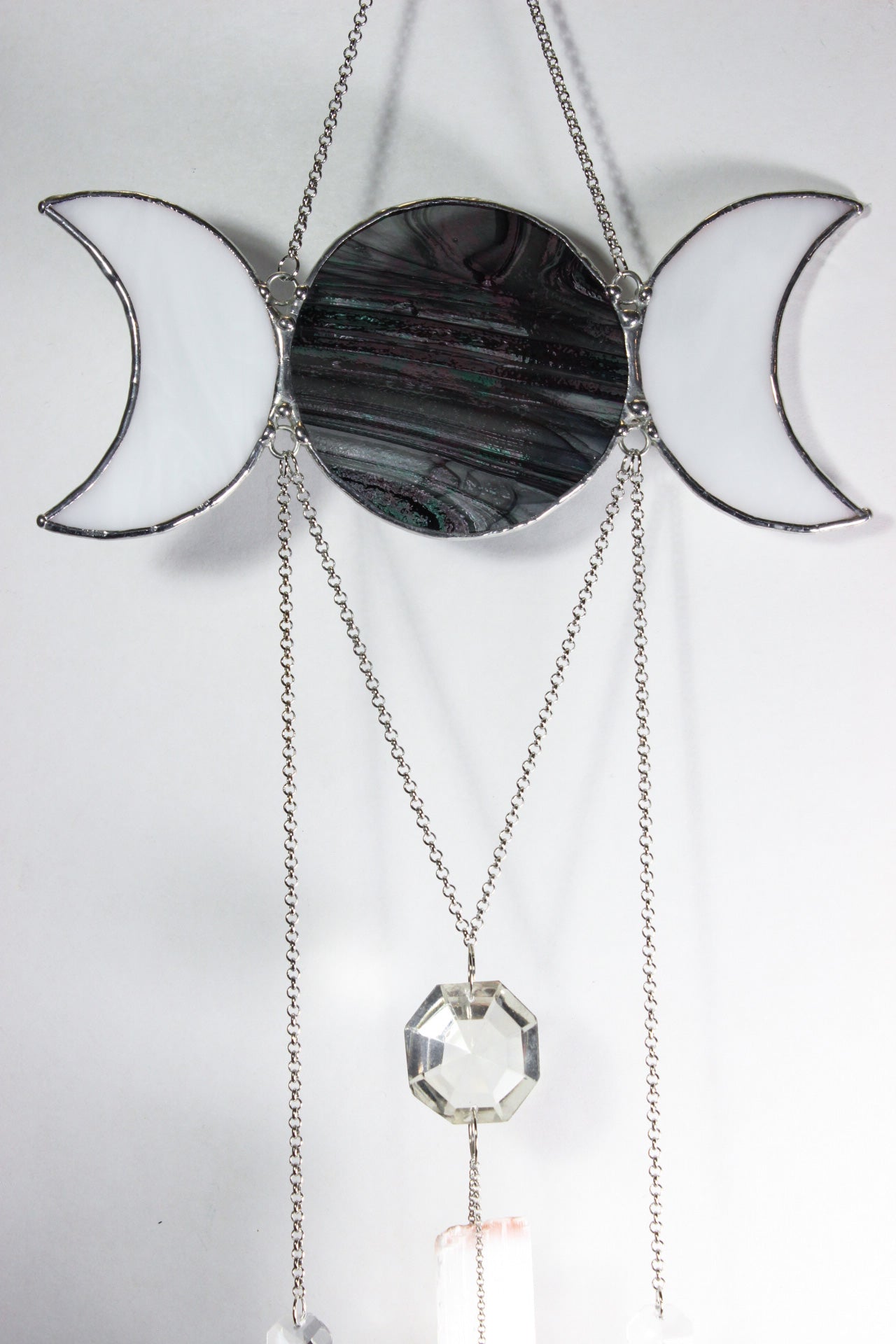 Iridescent Moon Goddess Selenite Sun Catcher Chandelier