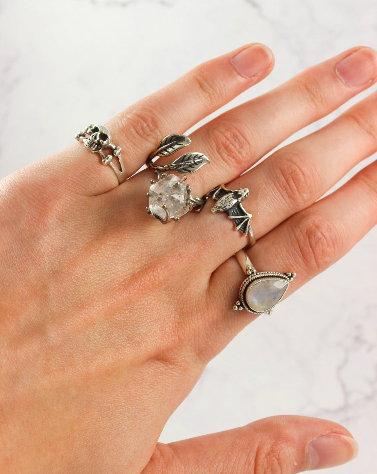 Dramatic Herkimer Diamond Silver Vine Ring