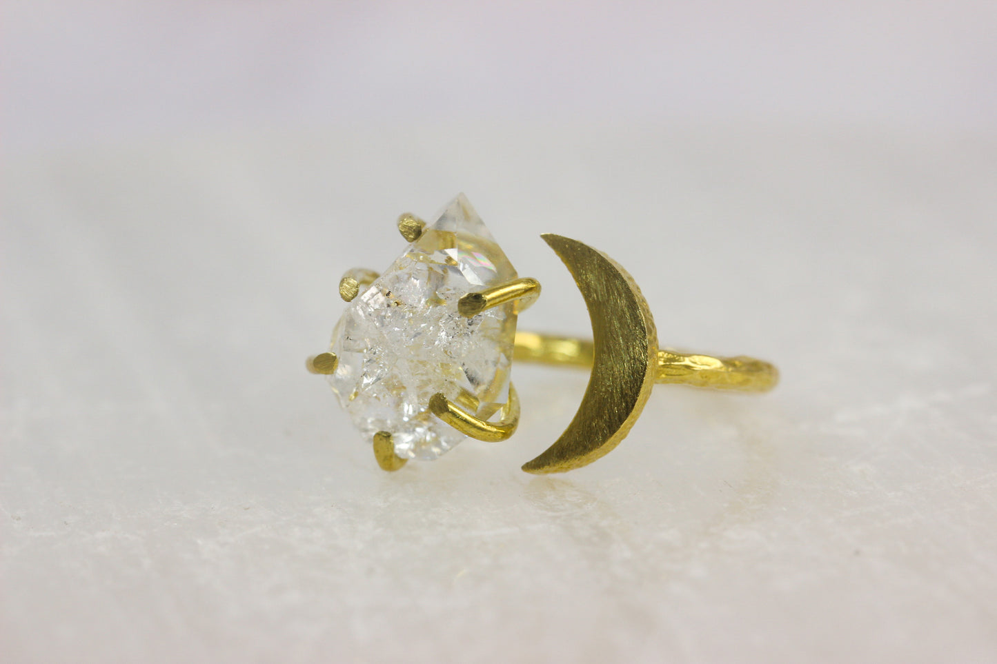 Herkimer Diamond Crystal Moon Ring