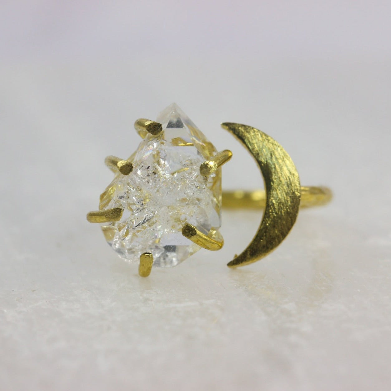 Herkimer Diamond Crystal Moon Ring