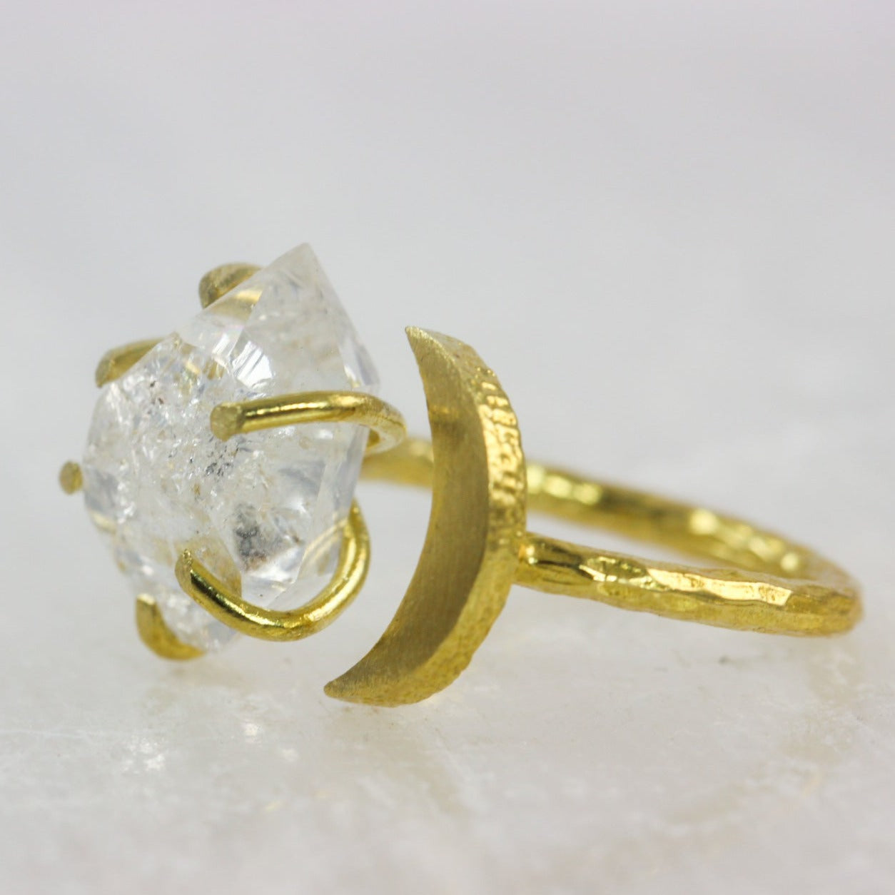 Herkimer Diamond Crystal Moon Ring