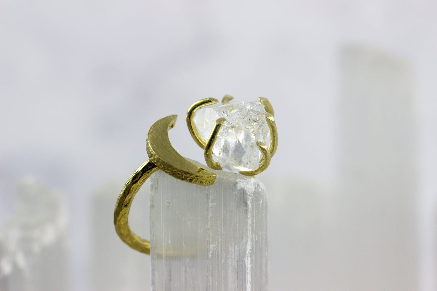 Herkimer Diamond Crystal Moon Ring