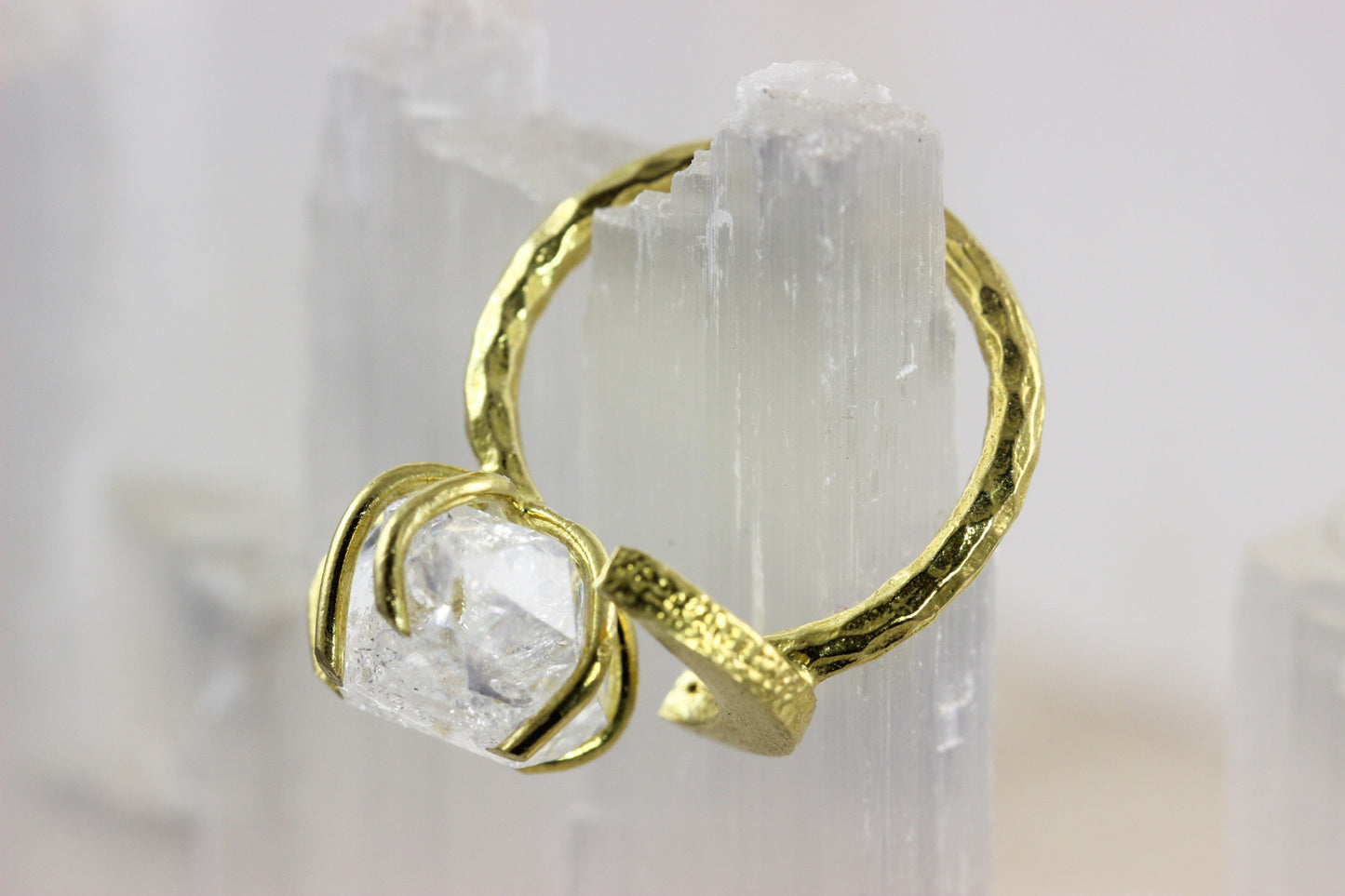 Herkimer Diamond Crystal Moon Ring