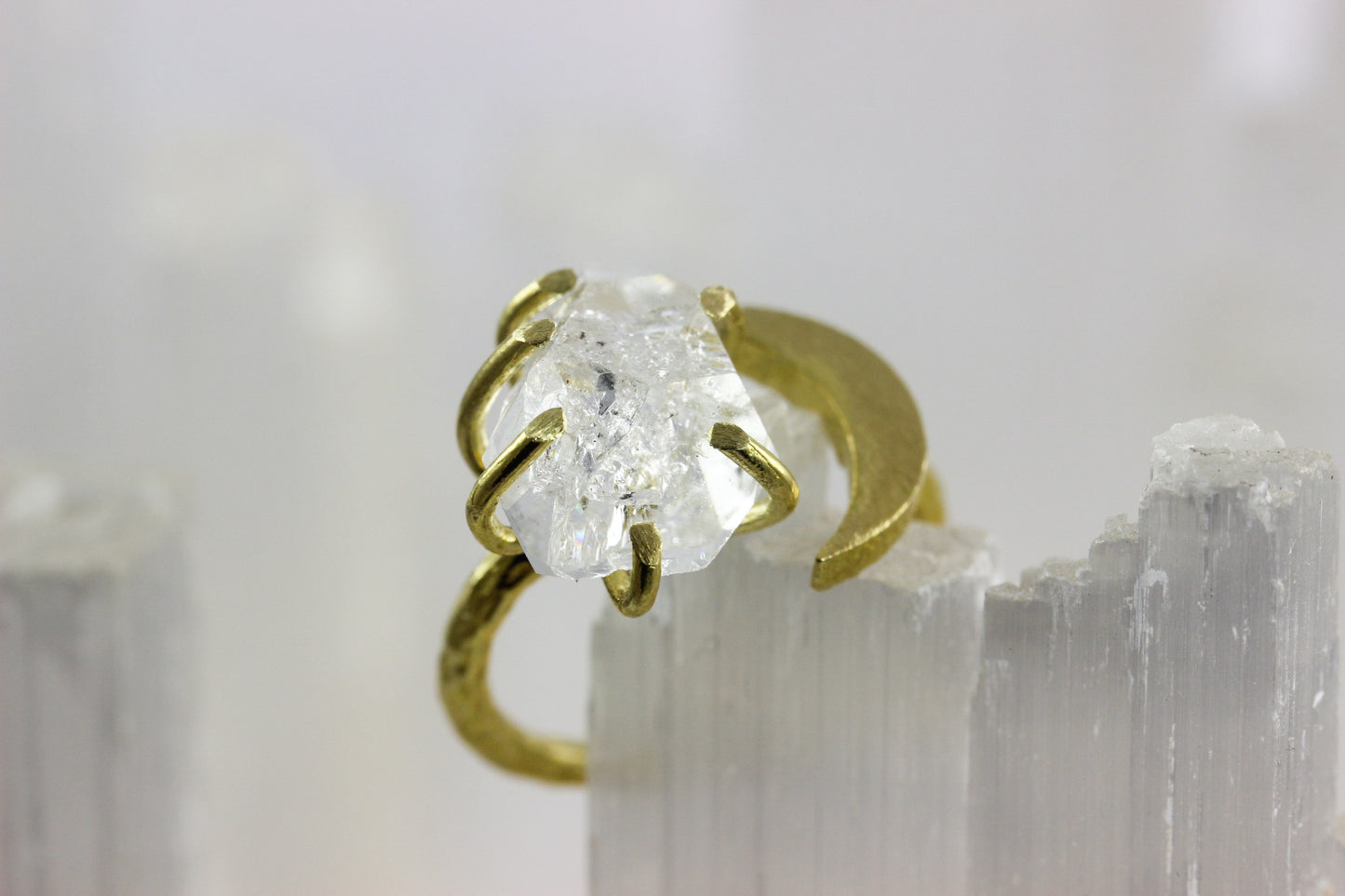 Herkimer Diamond Crystal Moon Ring