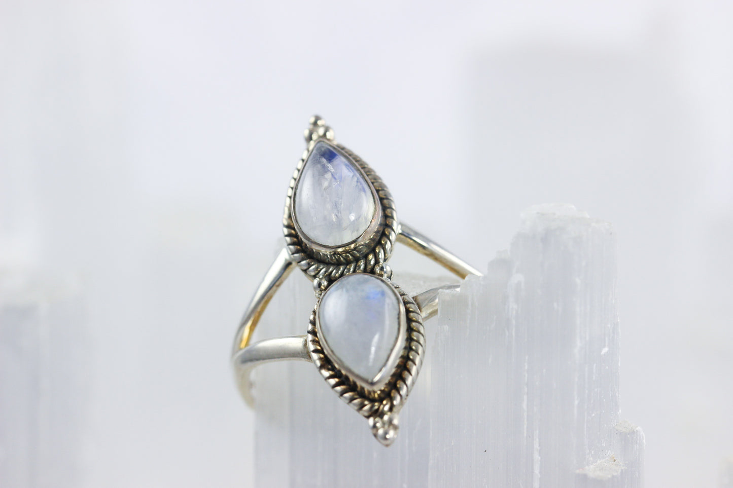 Rainbow Moonstone Two stone Ring