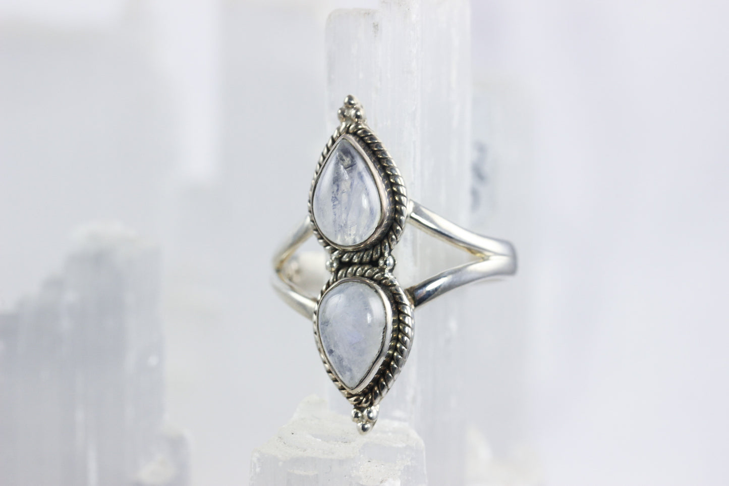 Rainbow Moonstone Two stone Ring