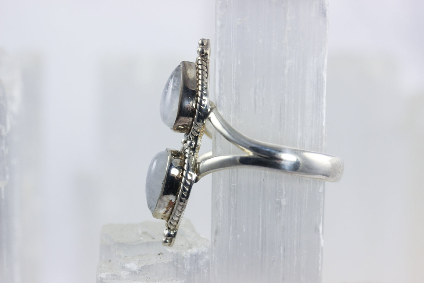 Rainbow Moonstone Two stone Ring