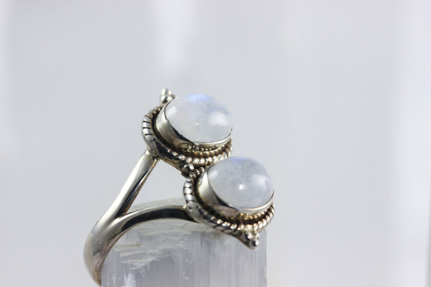 Rainbow Moonstone Two Stone Ring