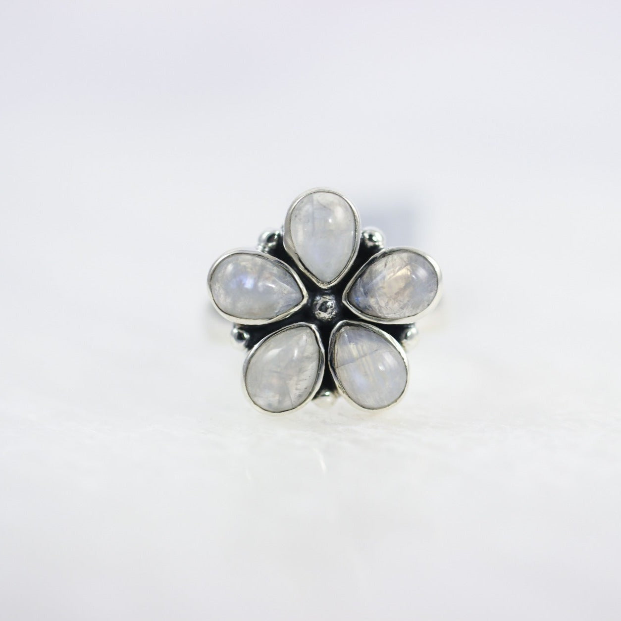 Rainbow Moonstone Flower Ring