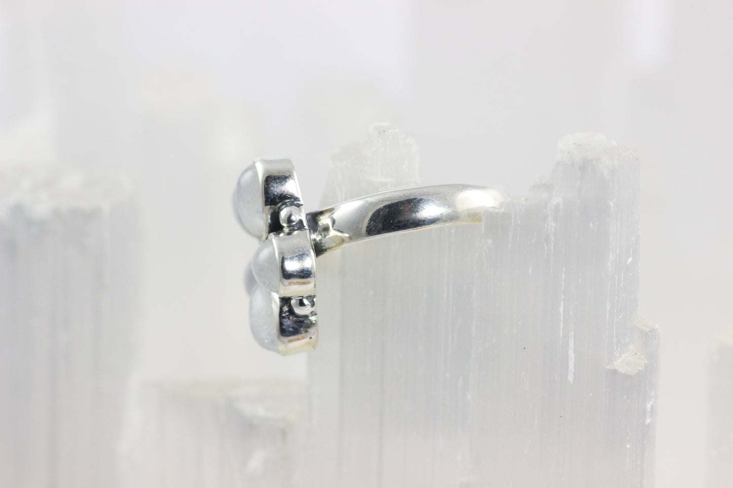 Rainbow Moonstone Flower Ring