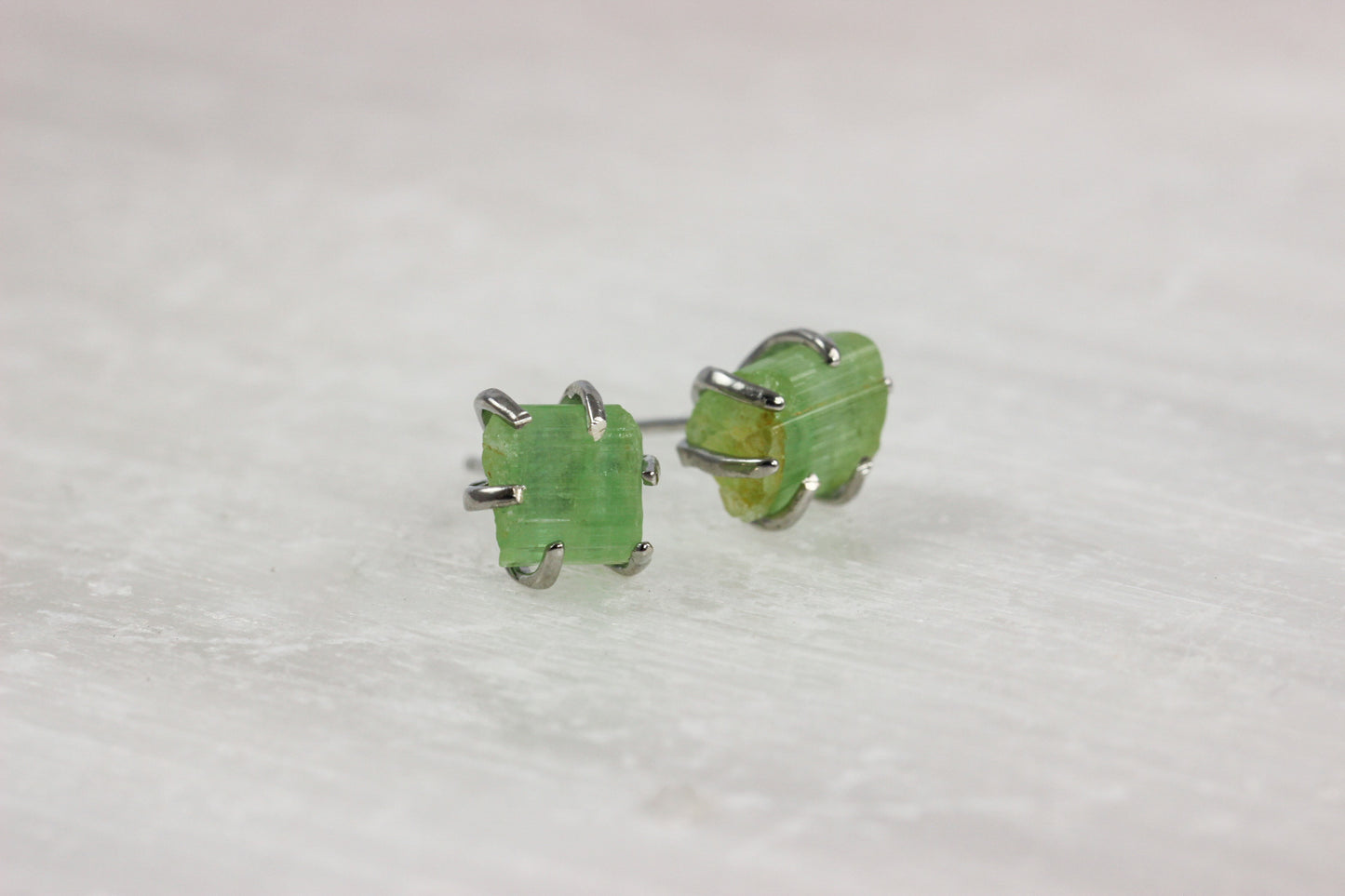 Small Green Tourmaline Crystal Earrings