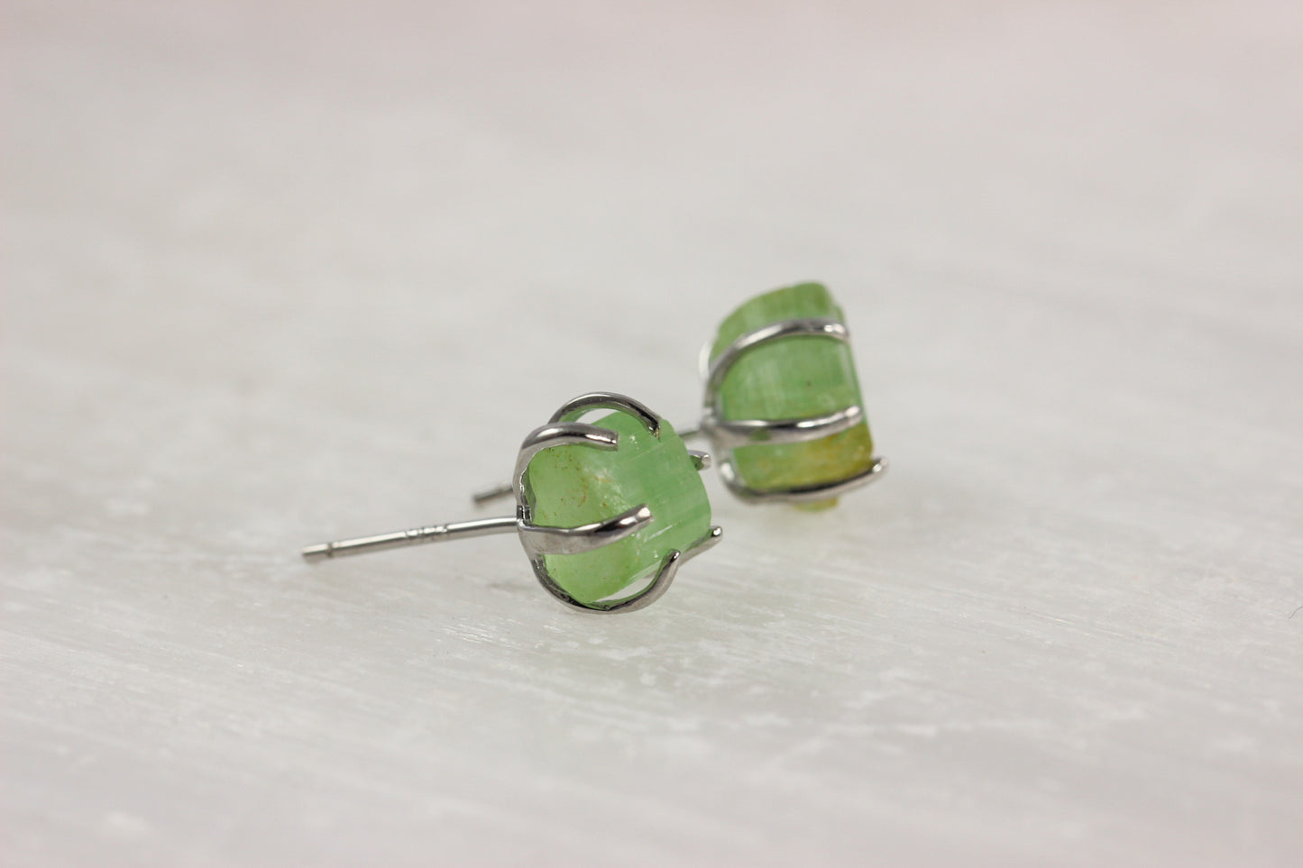 Small Green Tourmaline Crystal Earrings