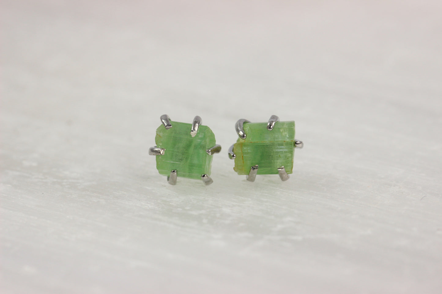 Small Green Tourmaline Crystal Earrings