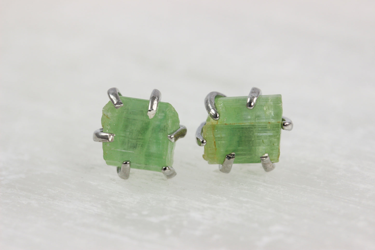 Small Green Tourmaline Crystal Earrings