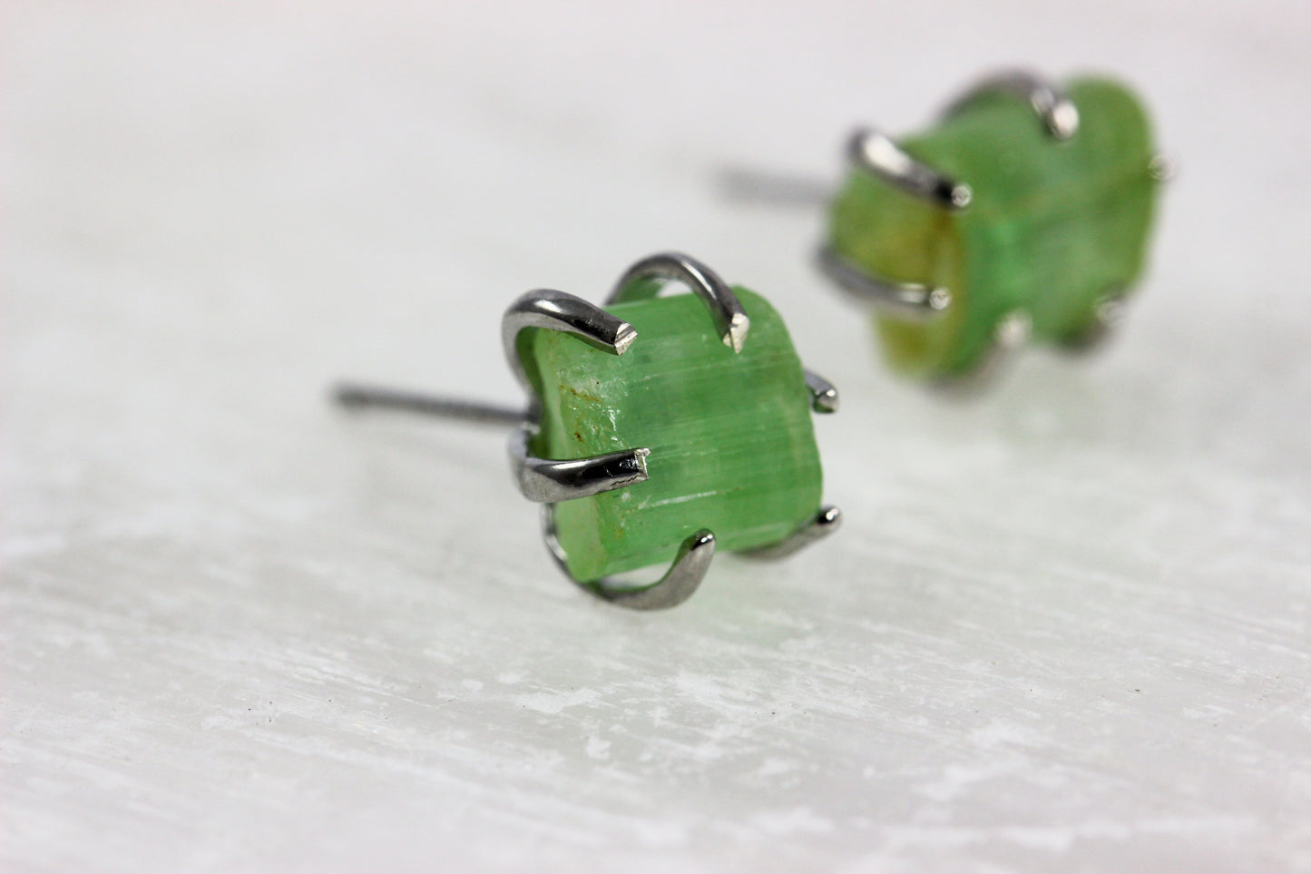 Small Green Tourmaline Crystal Earrings