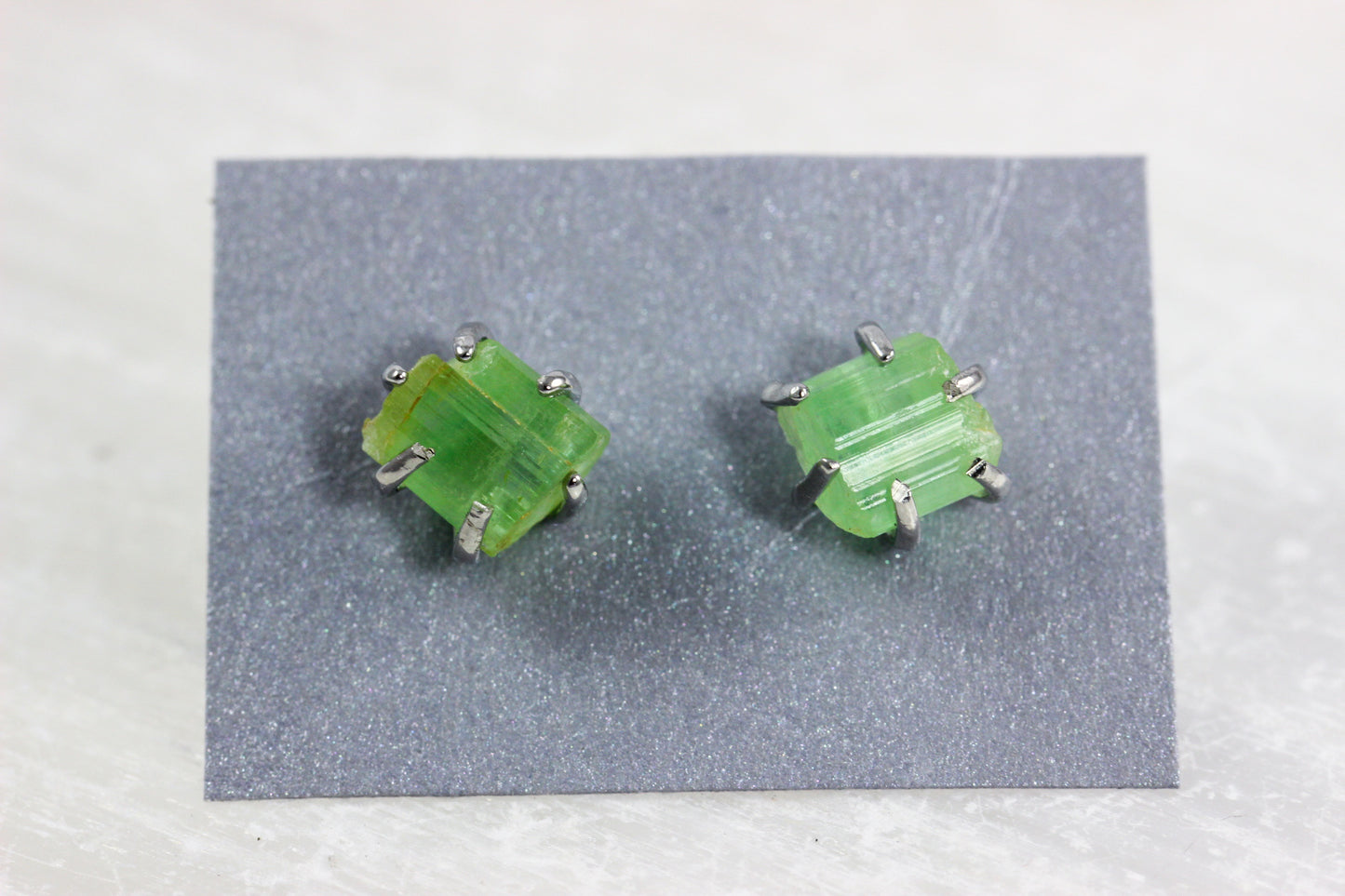 Small Green Tourmaline Crystal Earrings